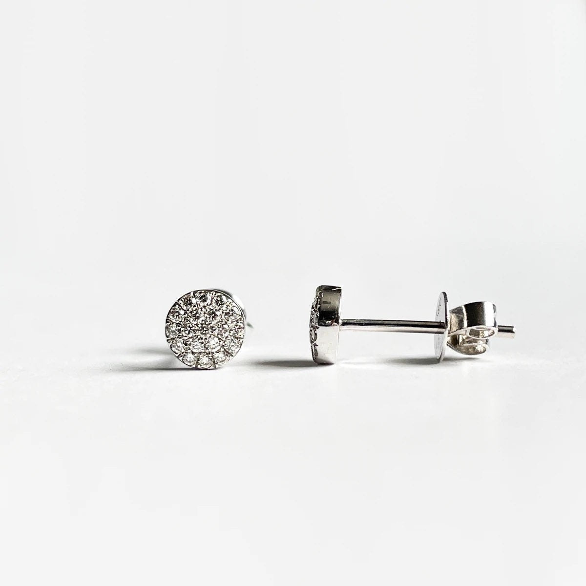 14K Solid Gold Round Pave Diamond Studs