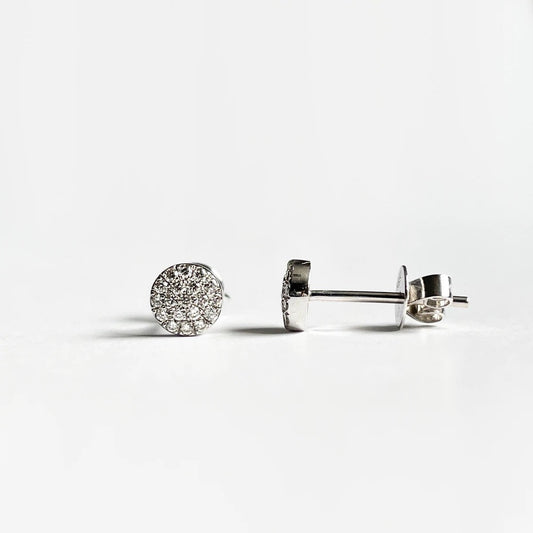 14K Solid Gold Round Pave Diamond Studs
