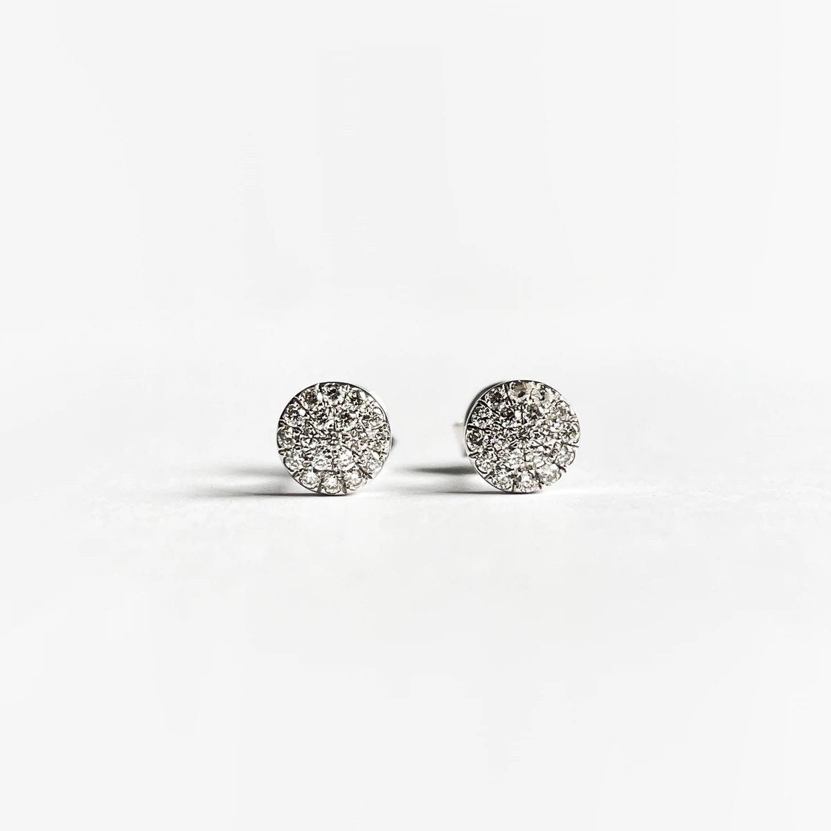 14K Solid Gold Round Pave Diamond Studs