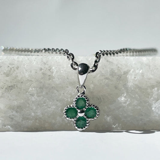 14K Solid Gold Genuine Emerald Clover Pendant