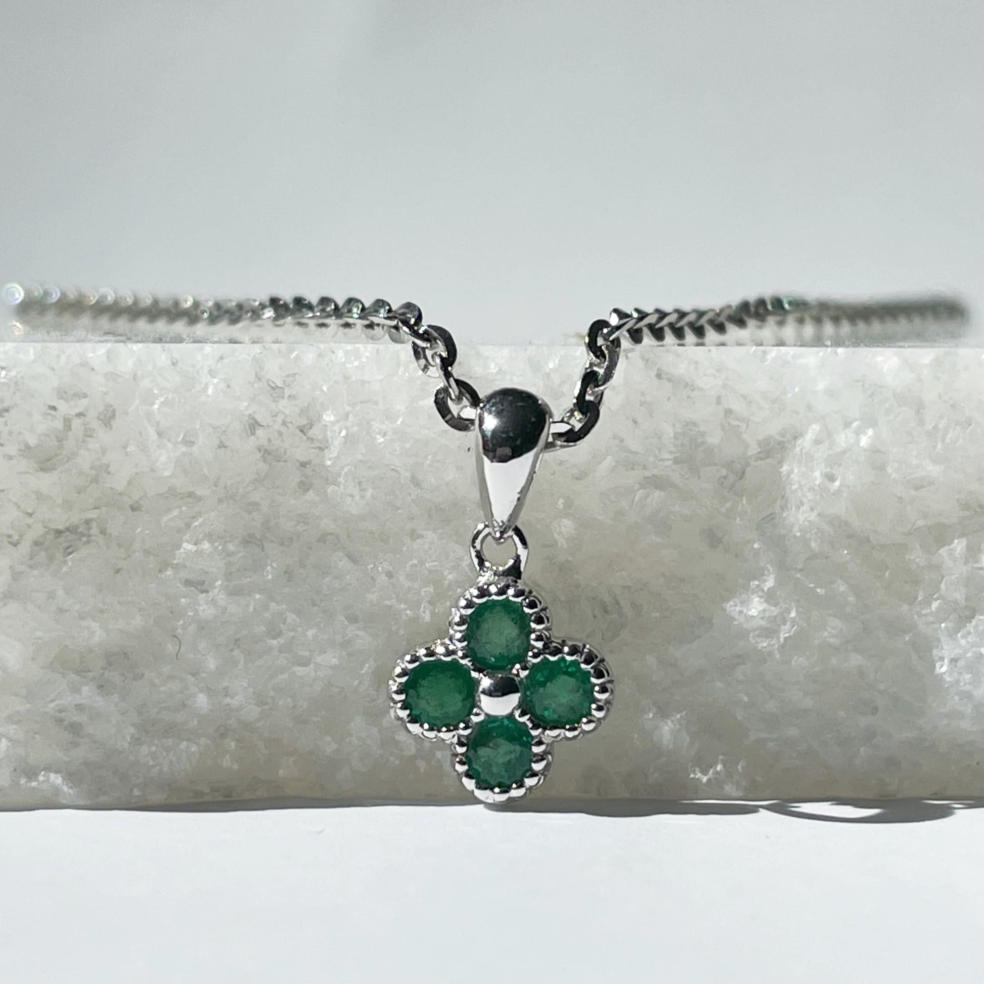 14K Solid Gold Natural Emerald Clover Pendant | Genuine Emerald Necklace Charm | Four Leaf Clover | May Birthstone Fine Jewelry Gift