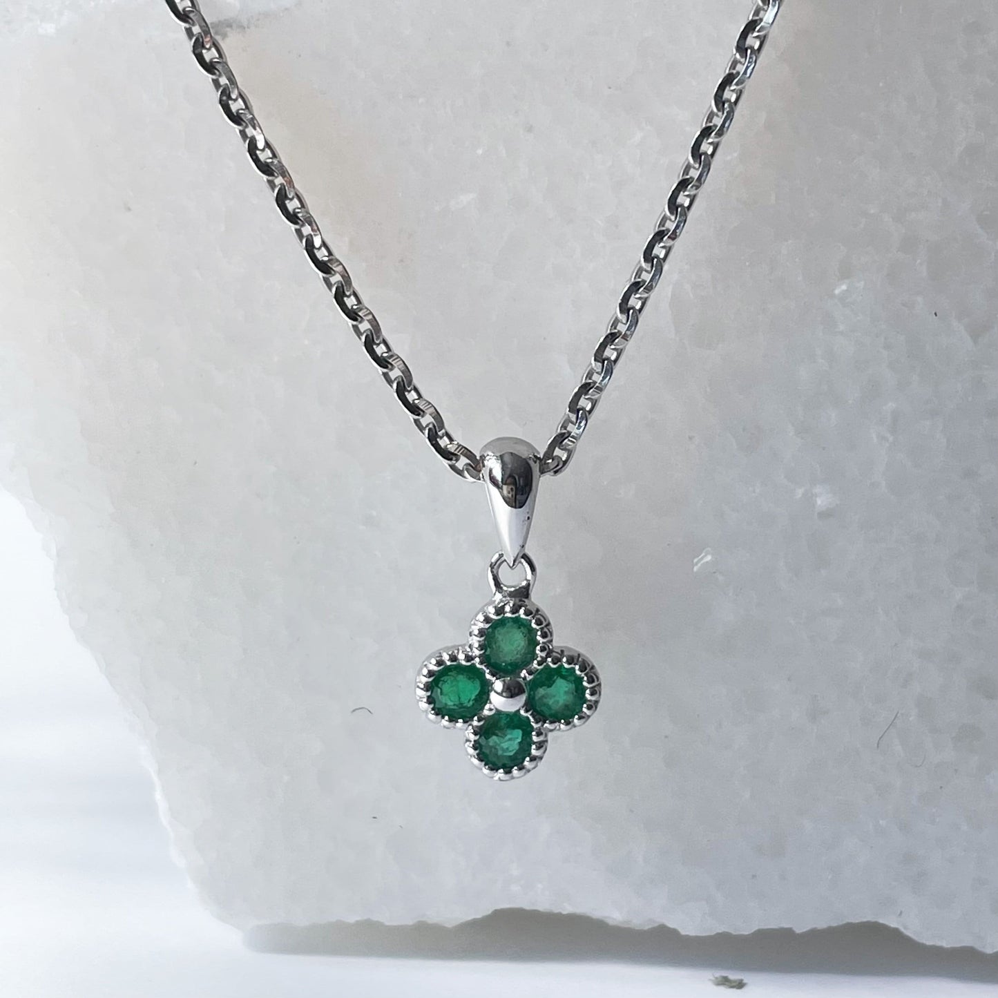 14K Solid Gold Genuine Emerald Clover Pendant