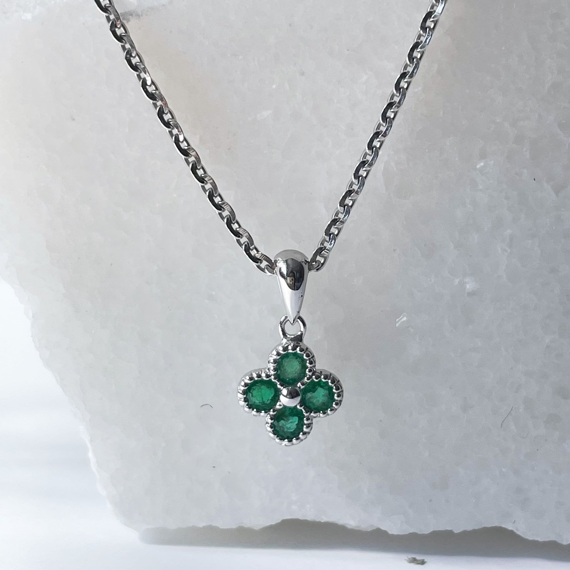 14K Solid Gold Genuine Emerald Clover Pendant