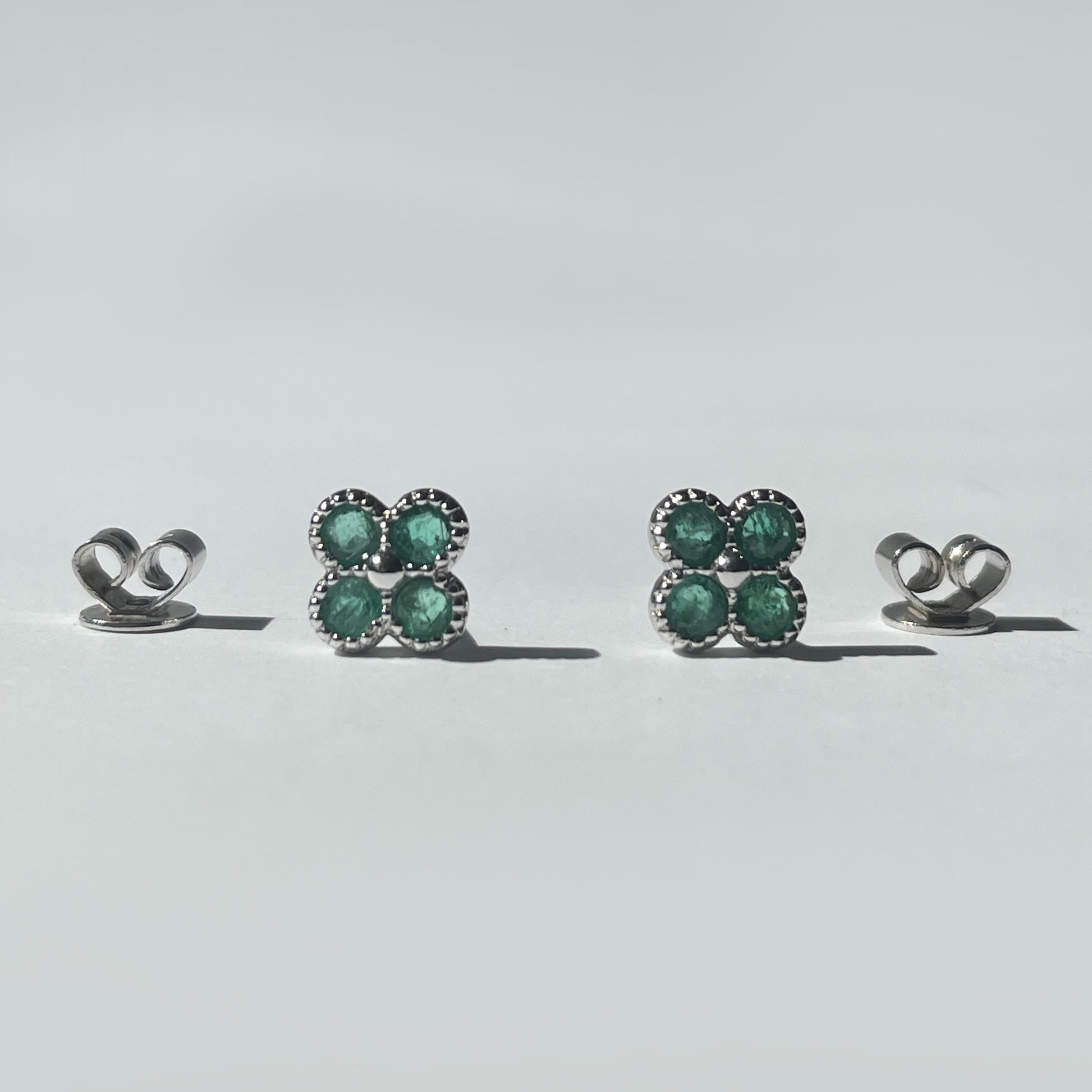 14K Solid Gold Emerald Clover Studs / Earring