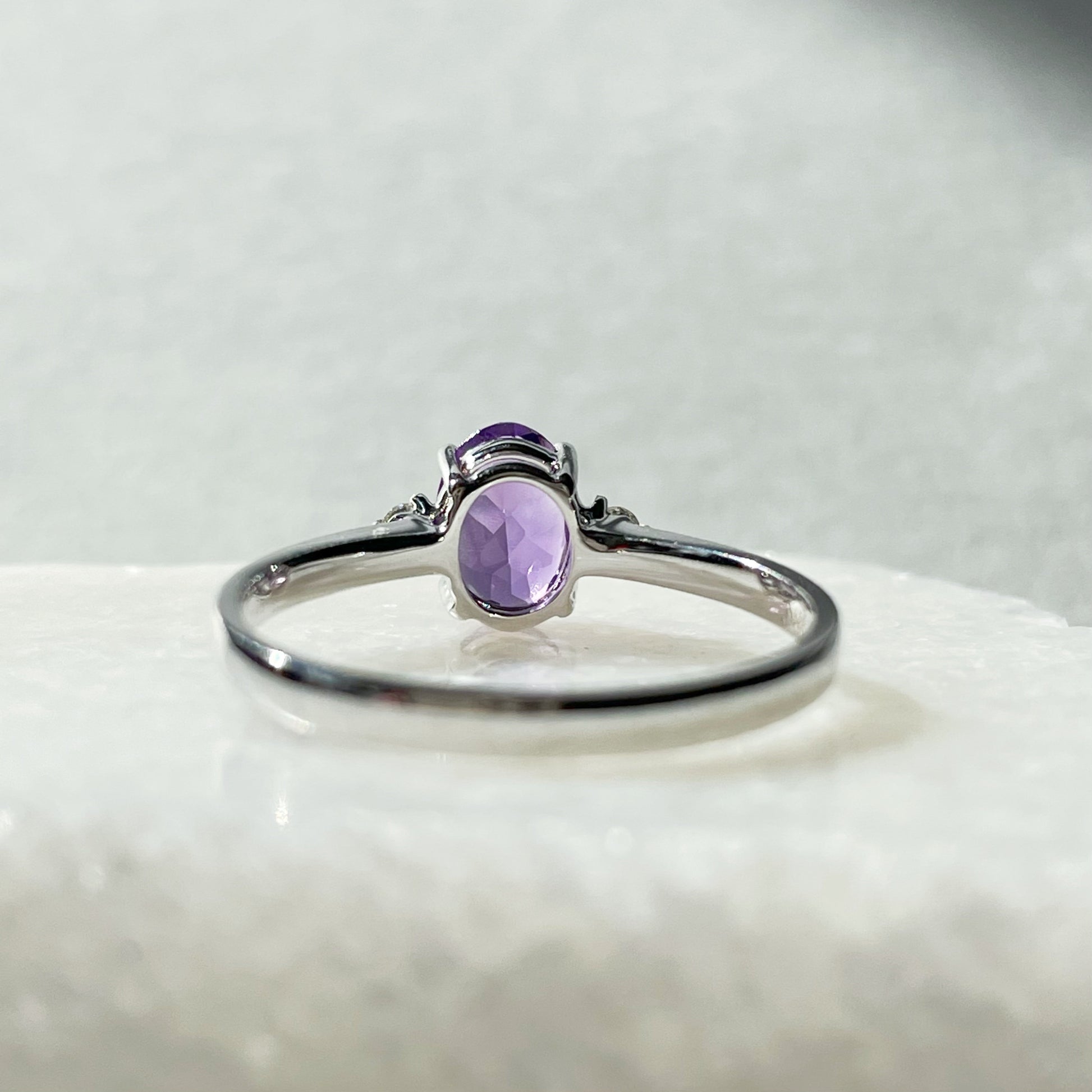 14K Solid Gold Genuine Amethyst and Diamond Ring