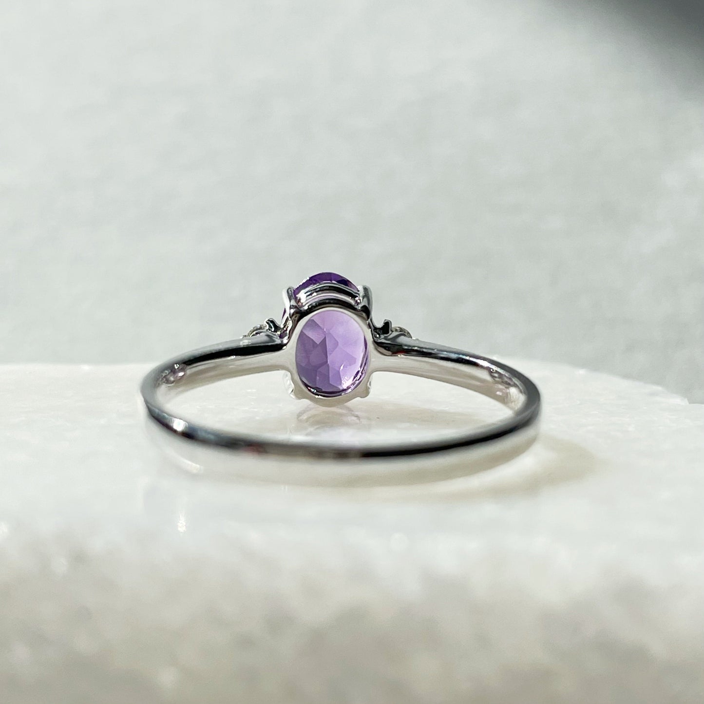 14K Solid White Gold Natural Amethyst Diamond Ring | Genuine Amethyst Engagement Ring | Oval February Birthstone Promise Ring
