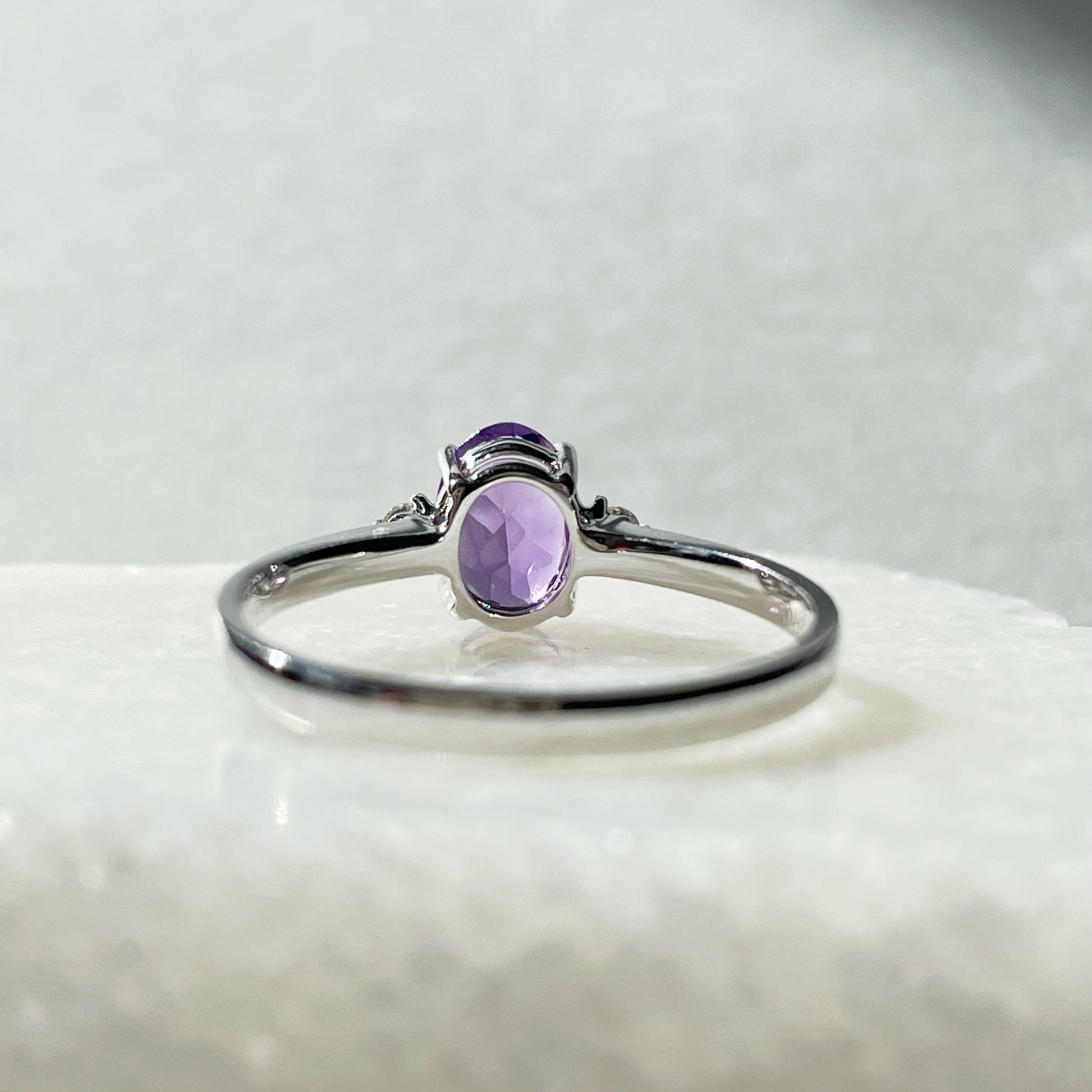 14K Solid White Gold Natural Amethyst Diamond Ring | Genuine Amethyst Engagement Ring | Oval February Birthstone Promise Ring