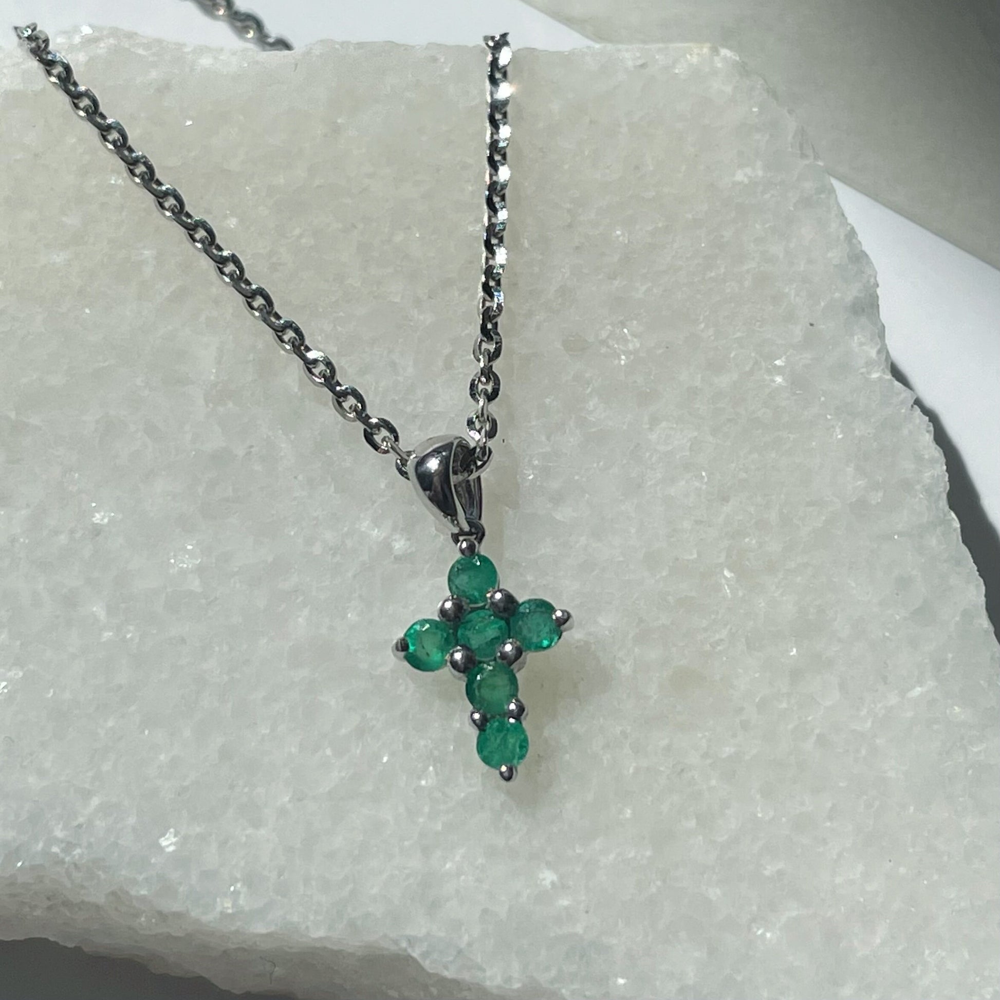 14K Solid Gold Genuine Small Emerald Cross Pendant (pendant only)