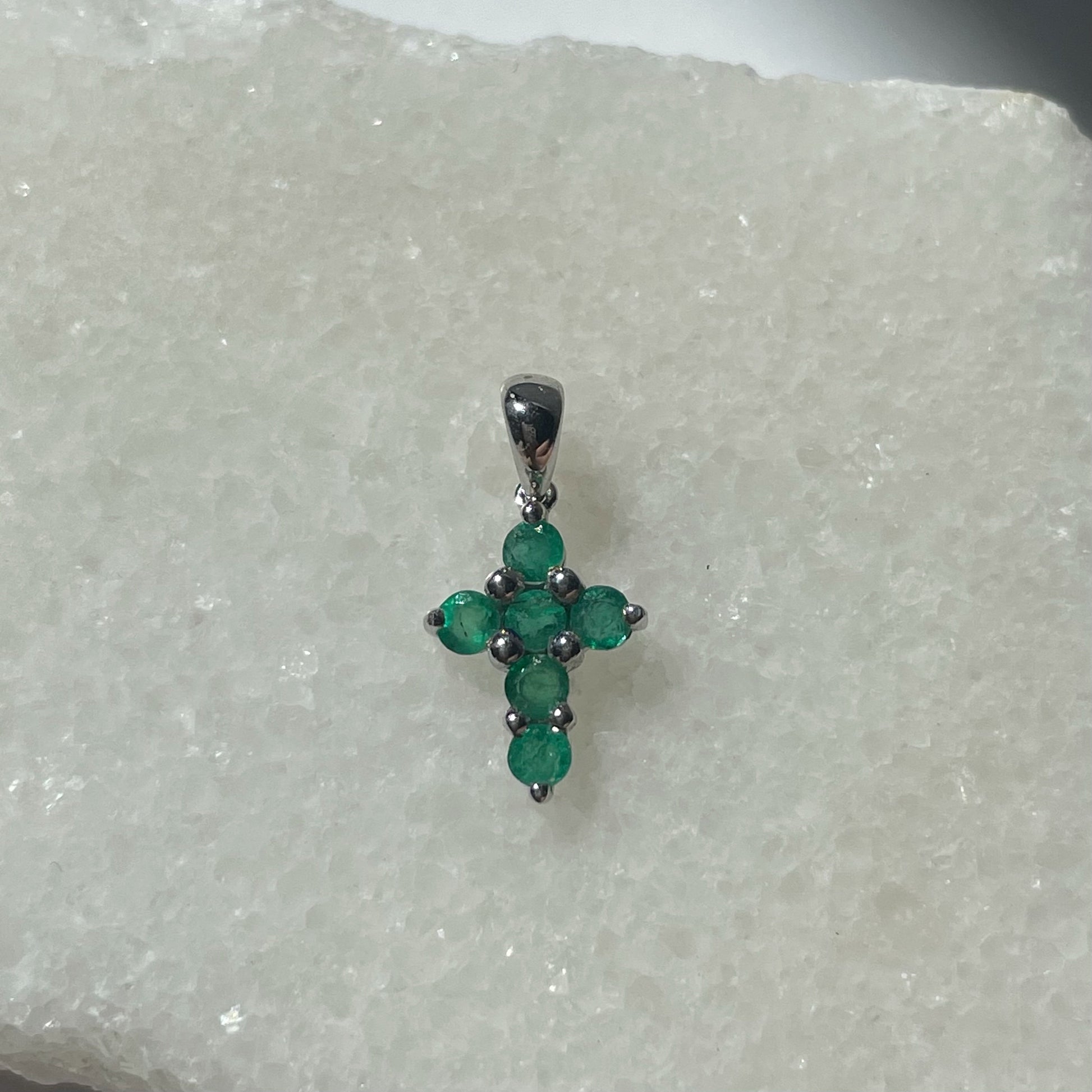 14K Solid Gold Genuine Small Emerald Cross Pendant (pendant only)