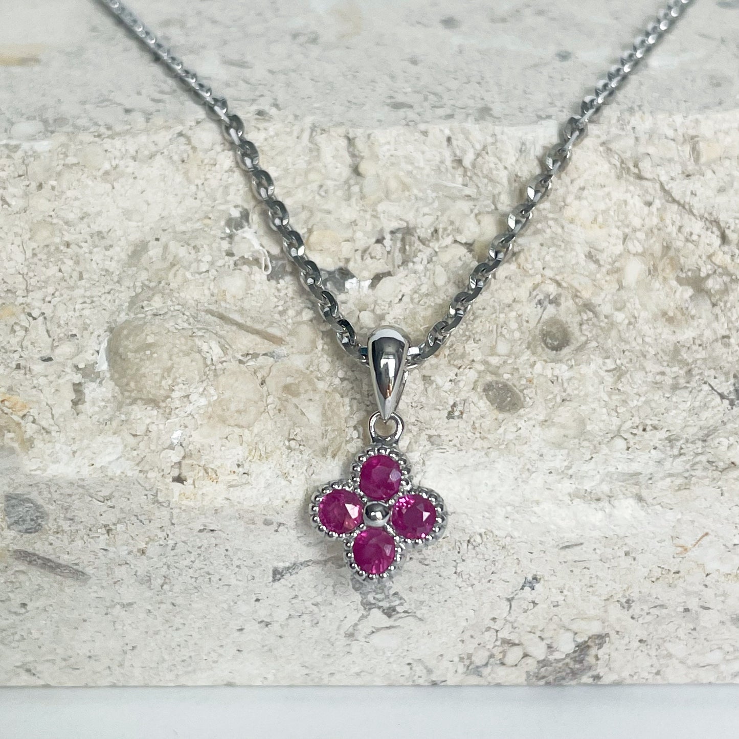 14K Solid Gold Genuine Ruby Clover Pendant