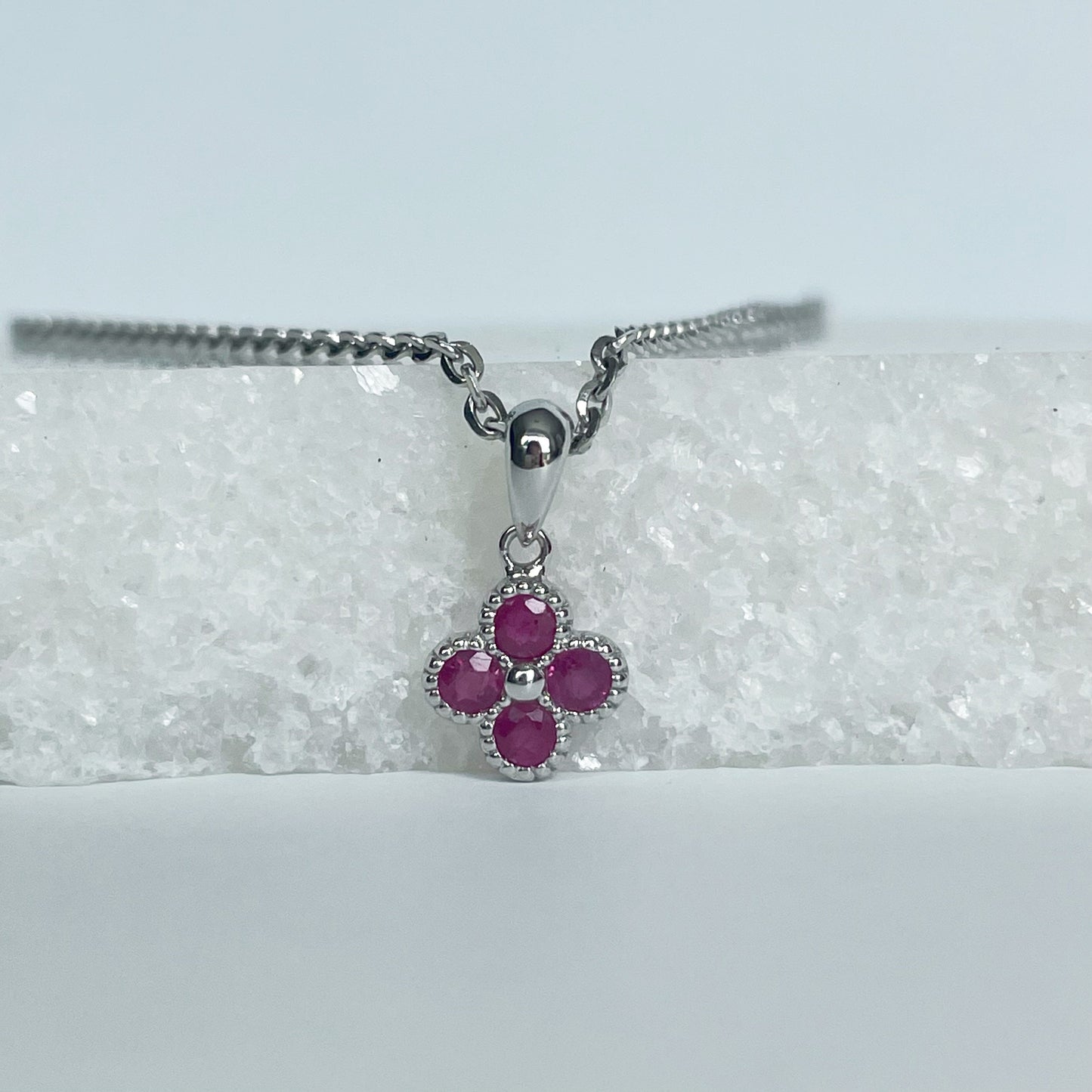 14K Solid Gold Genuine Ruby Clover Pendant