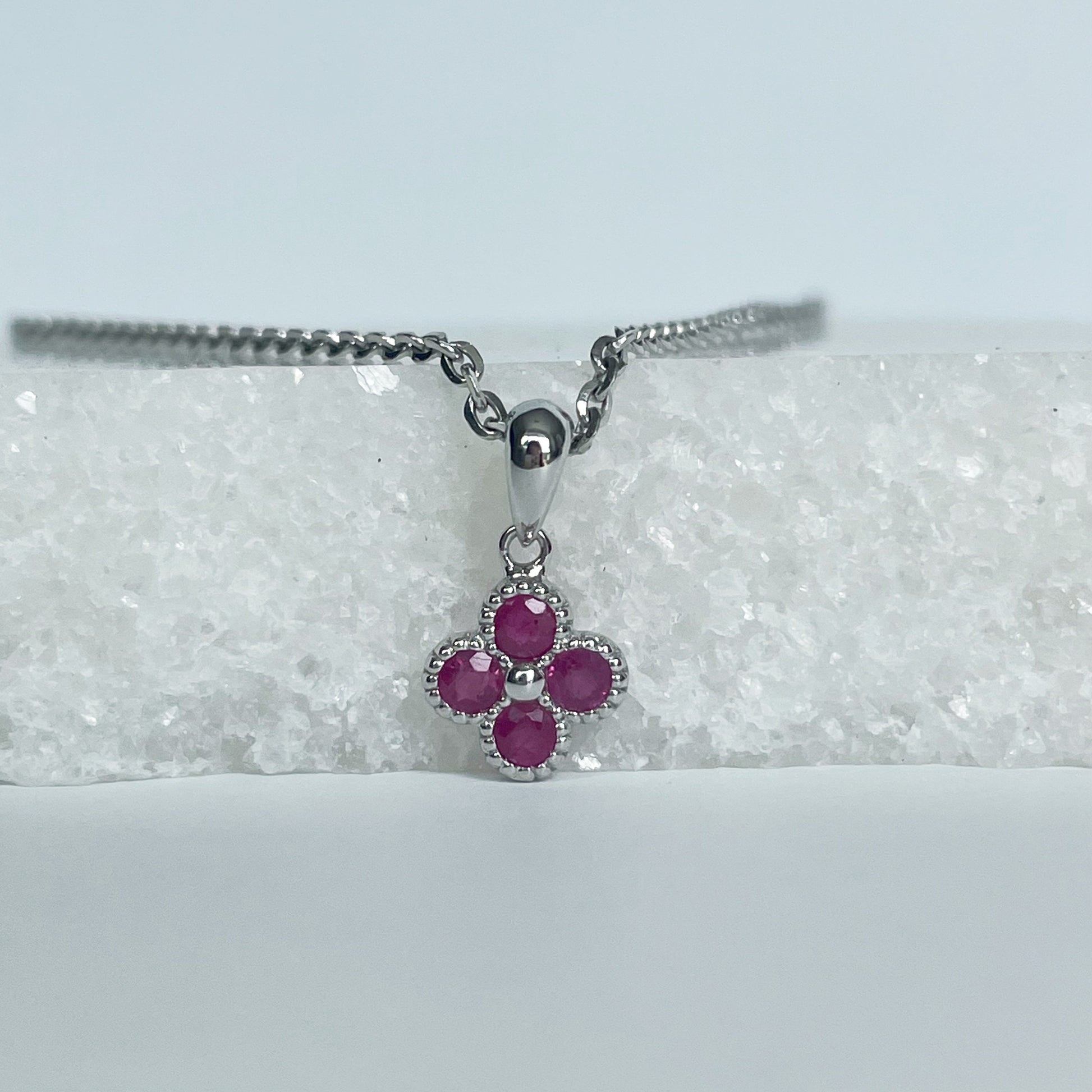 14K Solid Gold Genuine Ruby Clover Pendant