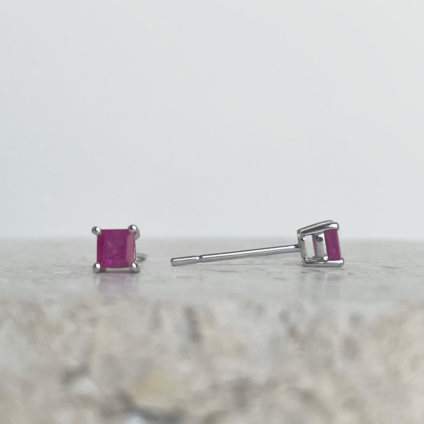 14K Solid Gold Genuine Ruby Square Studs