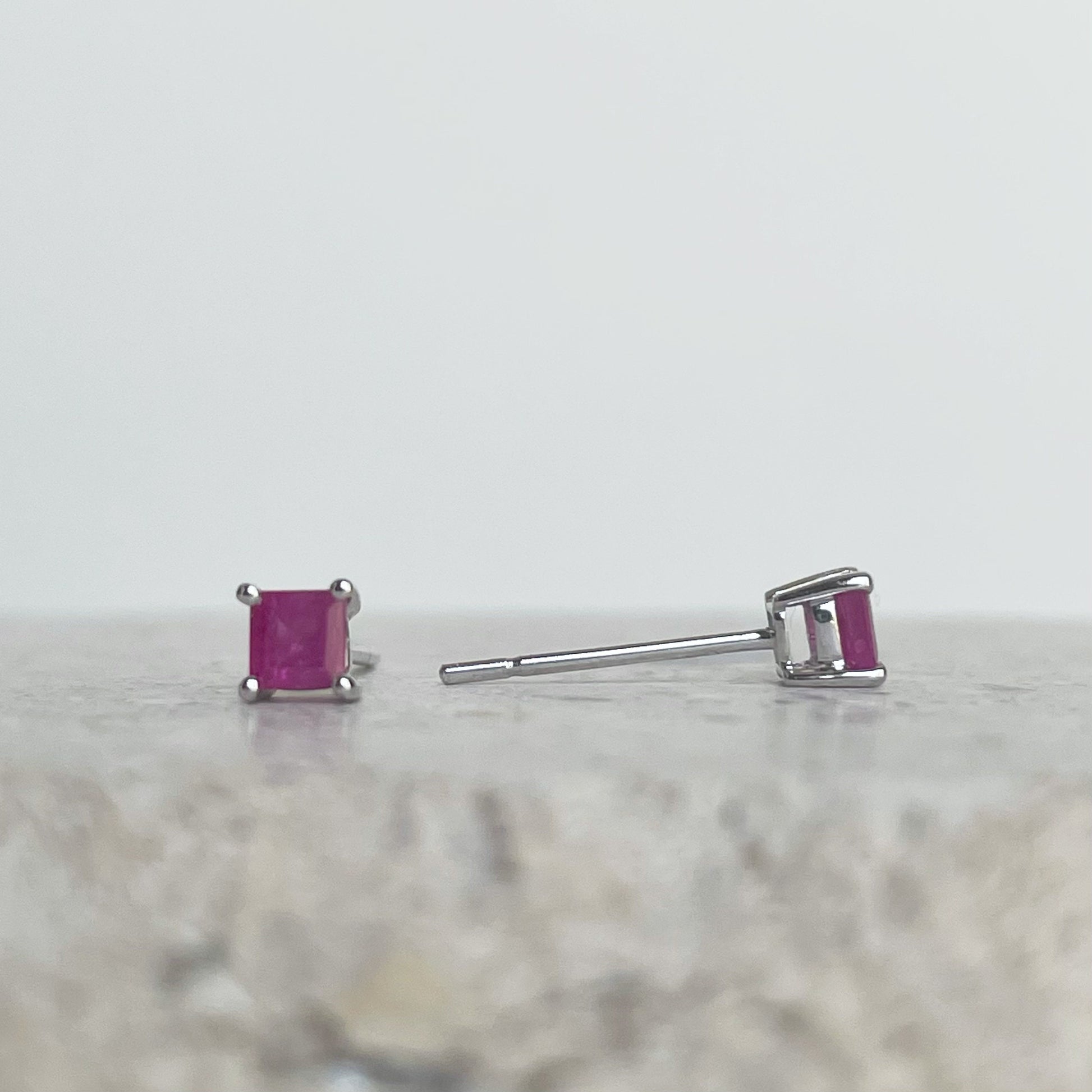 14K Solid Gold Genuine Ruby Square Studs