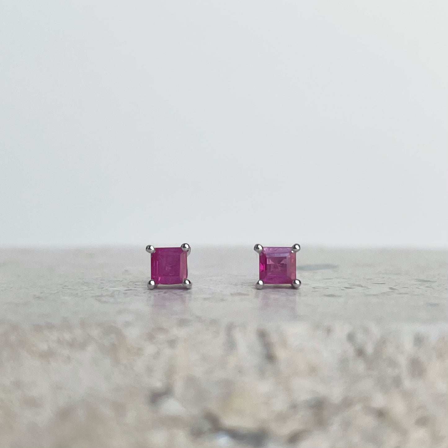 14K Solid Gold Genuine Ruby Square Studs