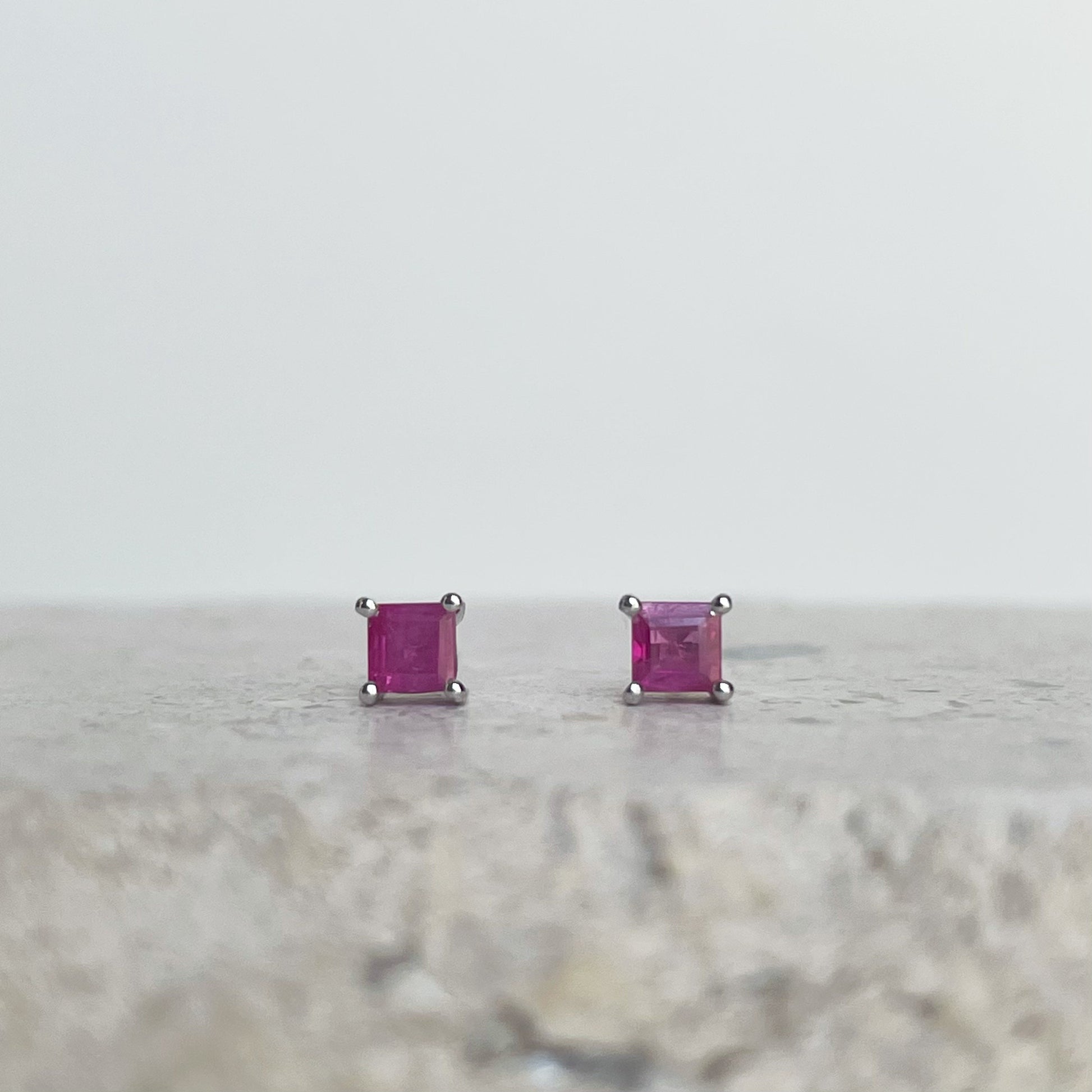 14K Solid Gold Genuine Ruby Square Studs