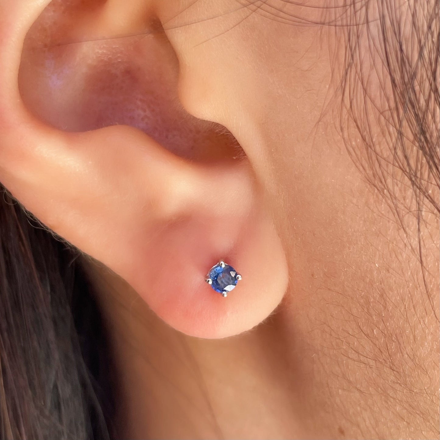 14K Solid Gold Genuine 3mm Sapphire Studs