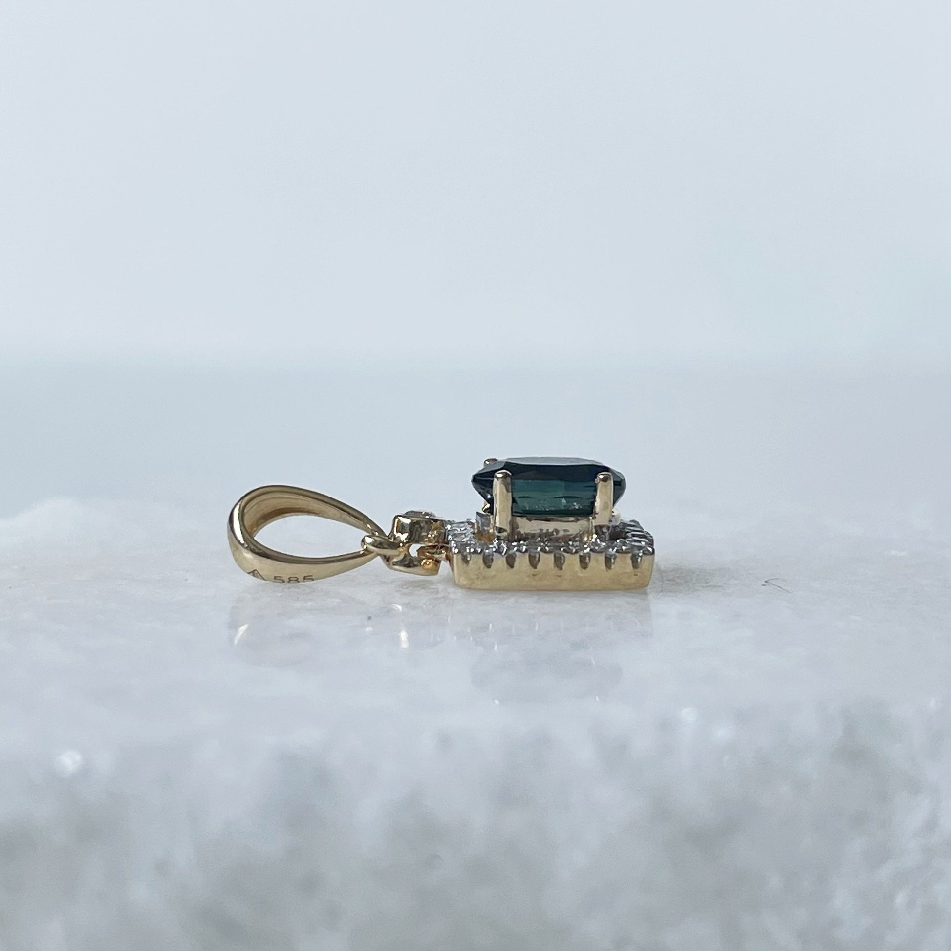 14K Solid Gold Genuine Sapphire and Diamond Pendant