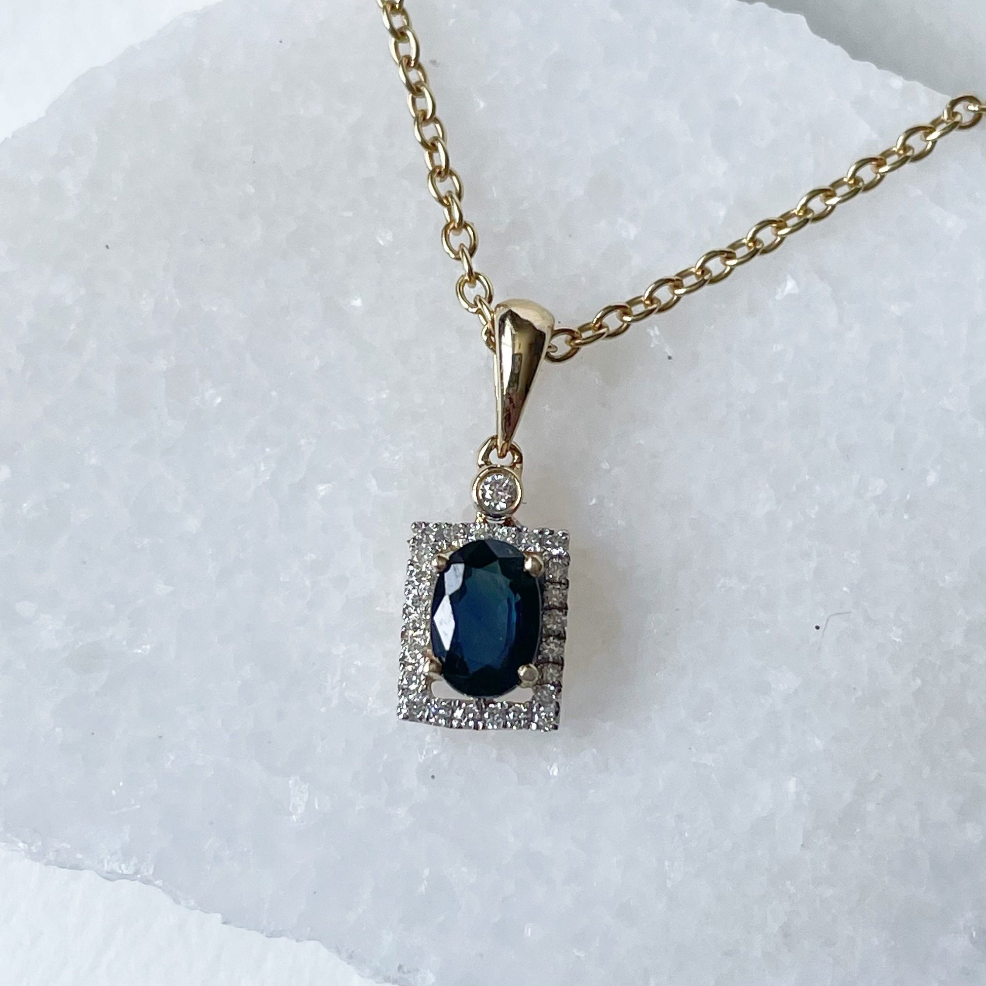 14K Solid Gold Genuine Sapphire and Diamond Pendant