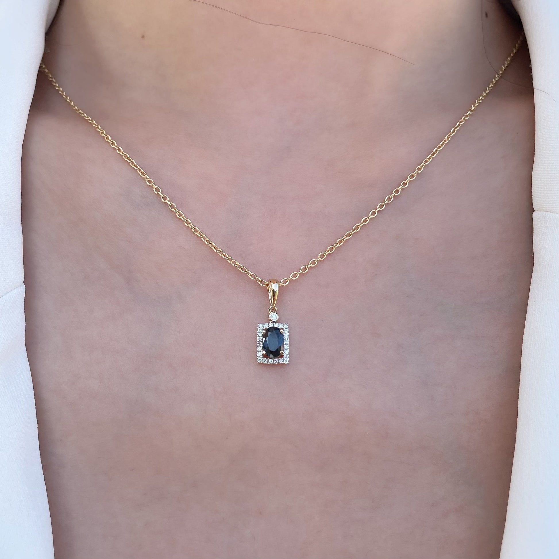 14K Solid Gold Genuine Sapphire and Diamond Pendant