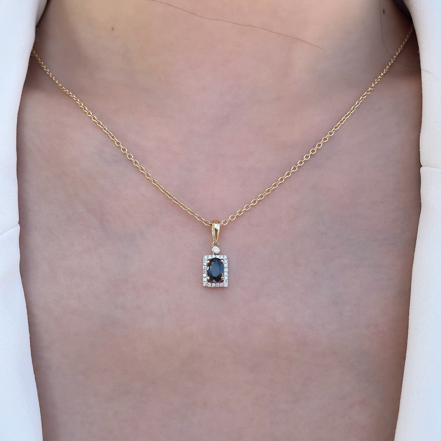 14K Solid Gold Genuine Sapphire and Diamond Pendant