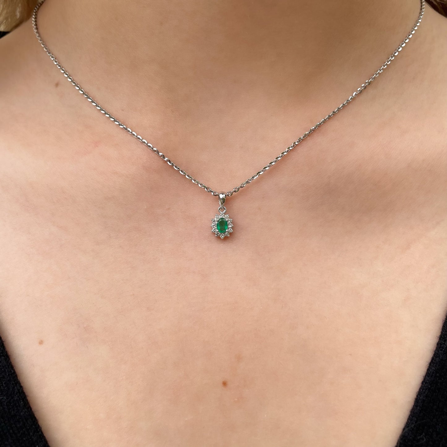 14K Solid Gold Emerald and Diamond Pendant