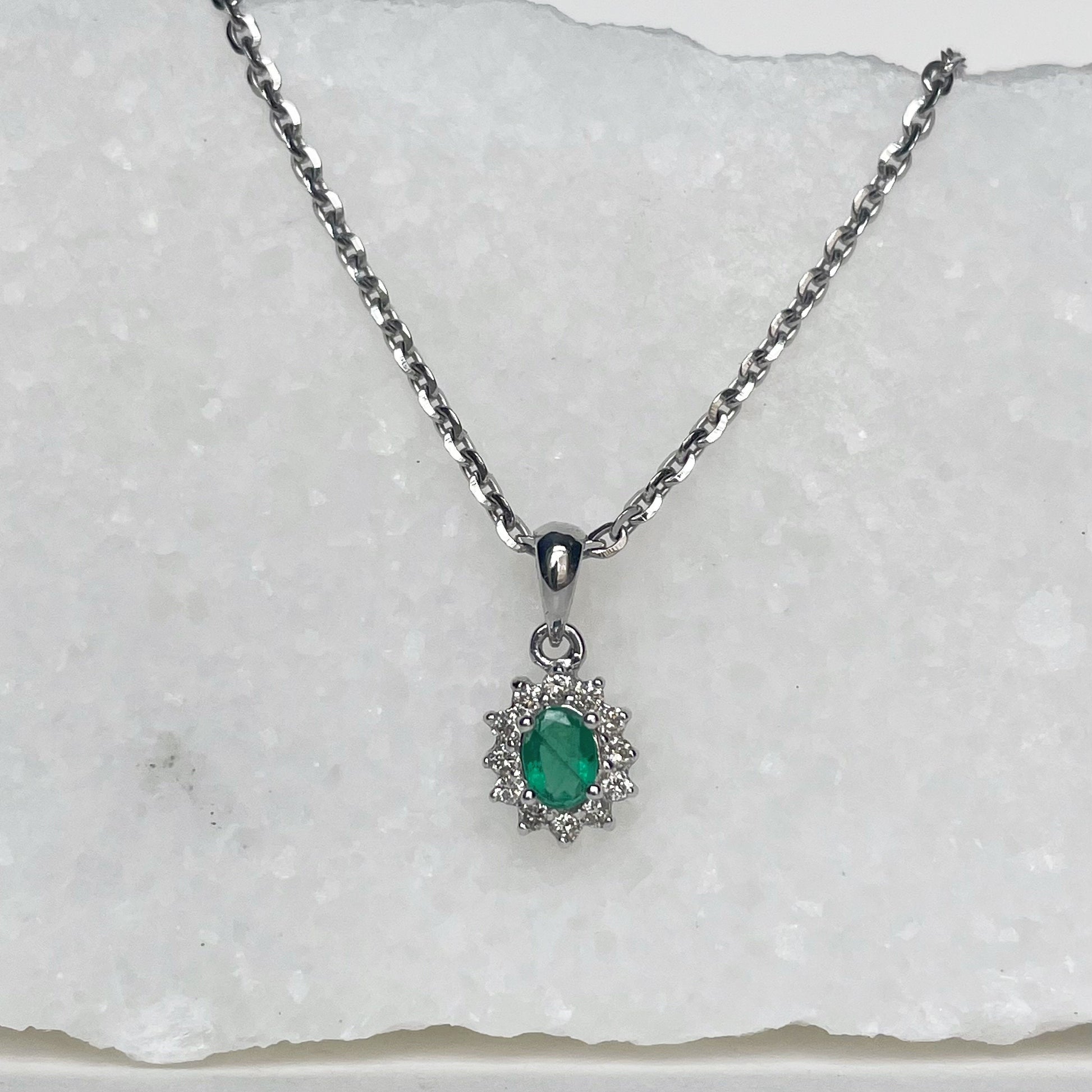14K Solid Gold Emerald and Diamond Pendant (pendant only)