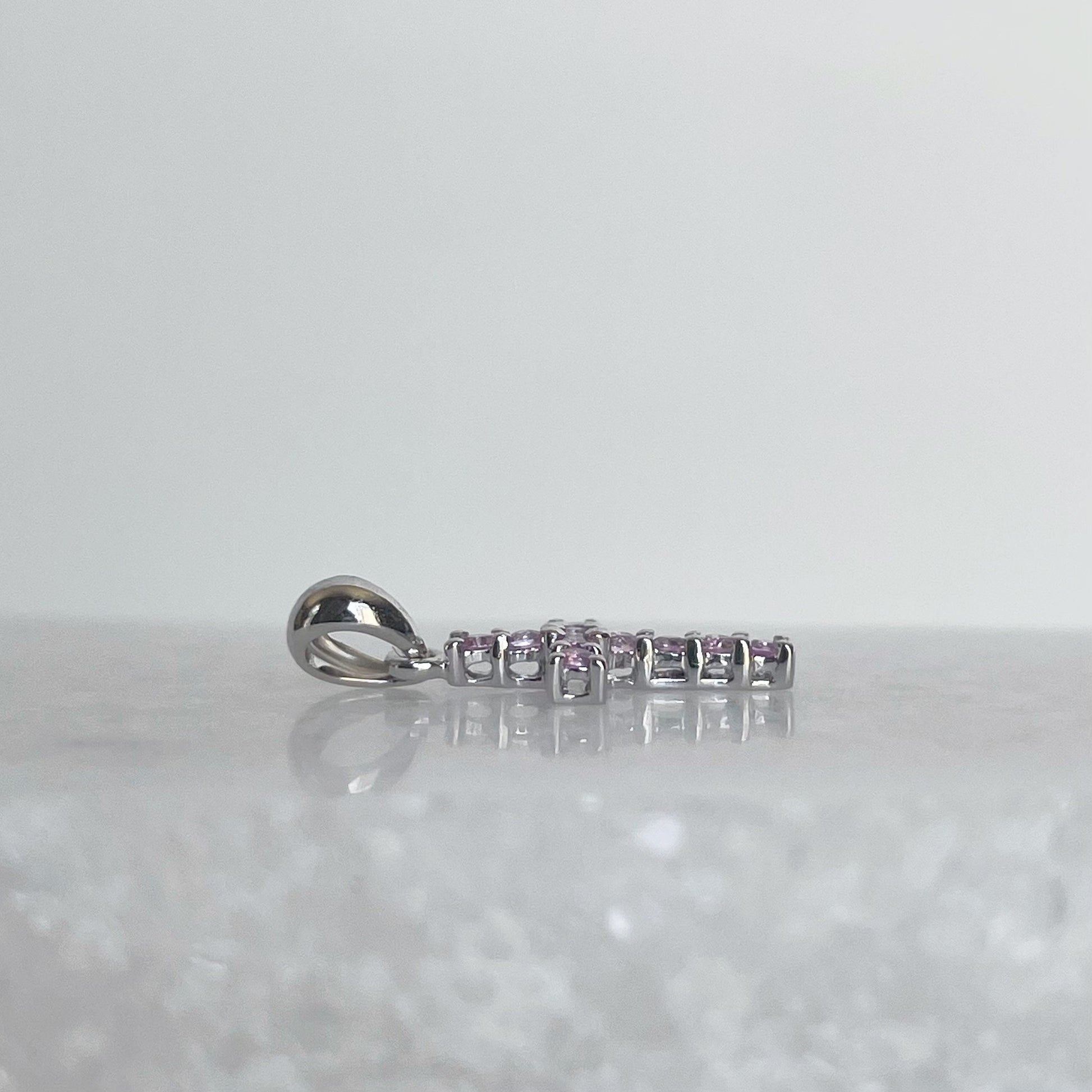 14K Solid Gold Genuine Pink Sapphire Cross Pendant