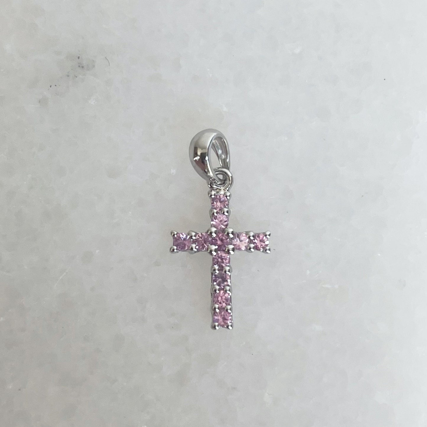 14K Solid Gold Genuine Pink Sapphire Cross Pendant
