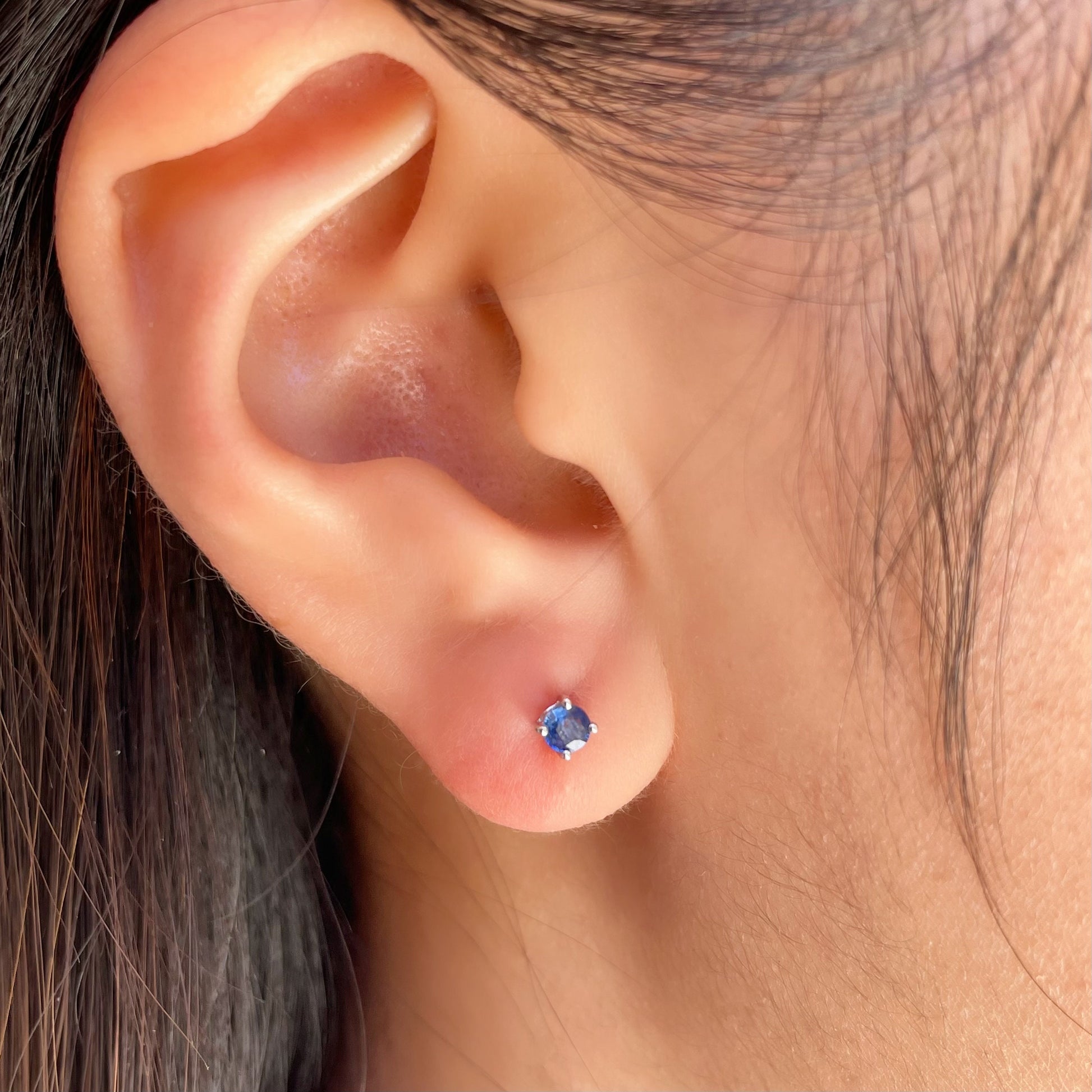 14K Solid Gold Genuine 3mm Sapphire Studs