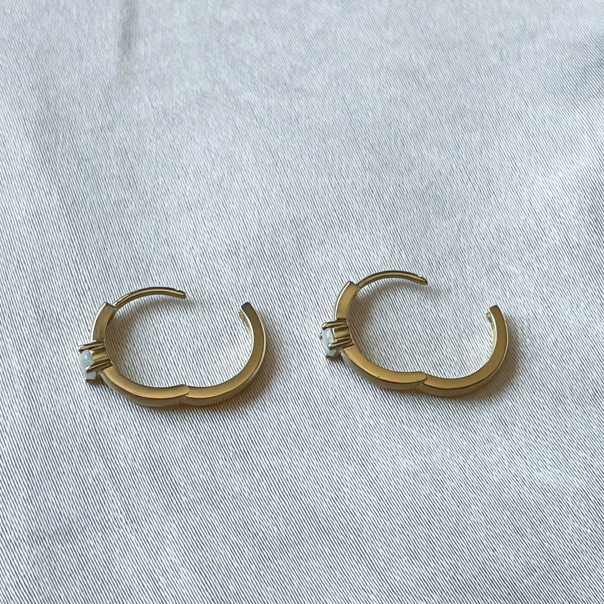 14K Yellow Gold Genuine Opal Hoops/Huggies (pair)