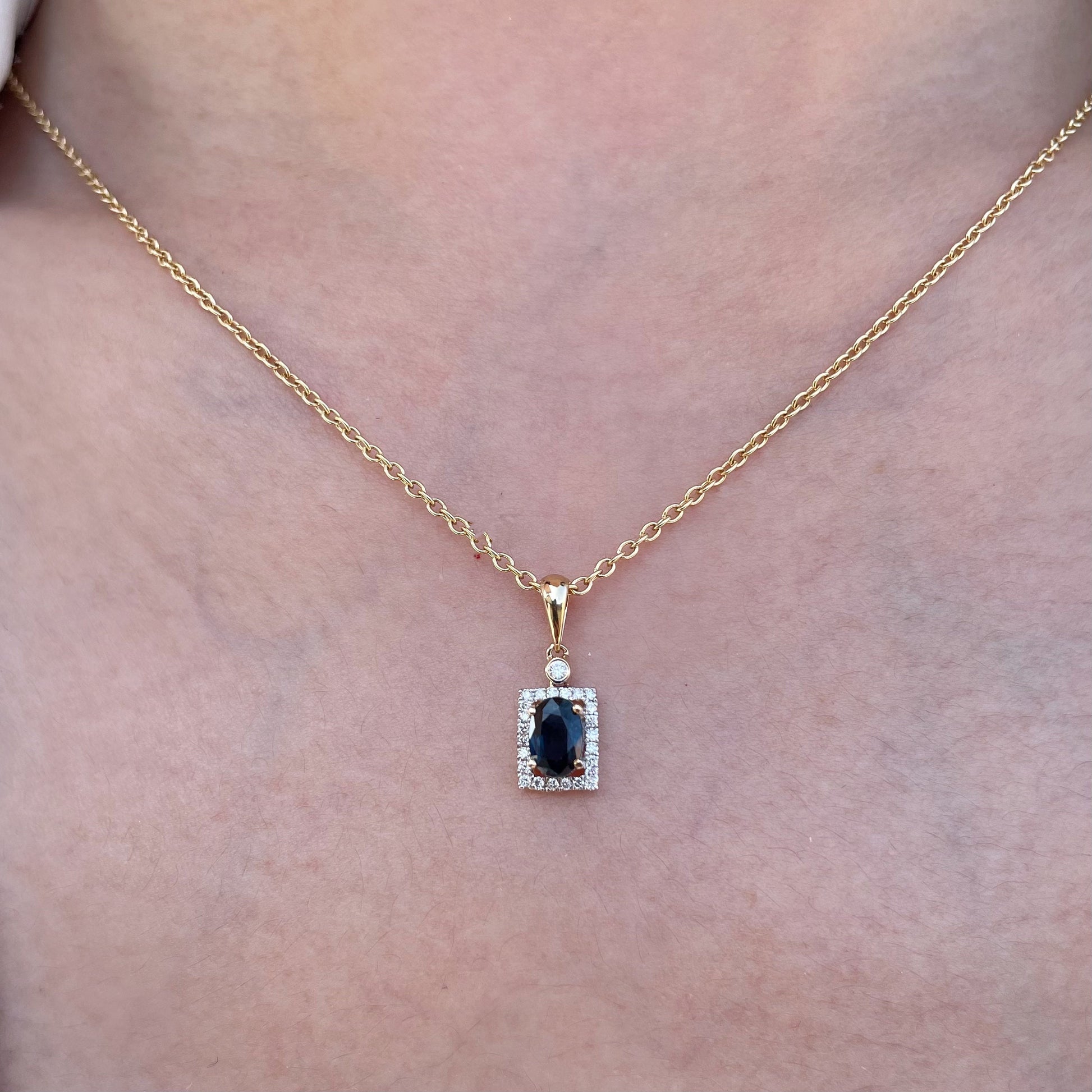 14K Solid Gold Genuine Sapphire and Diamond Pendant
