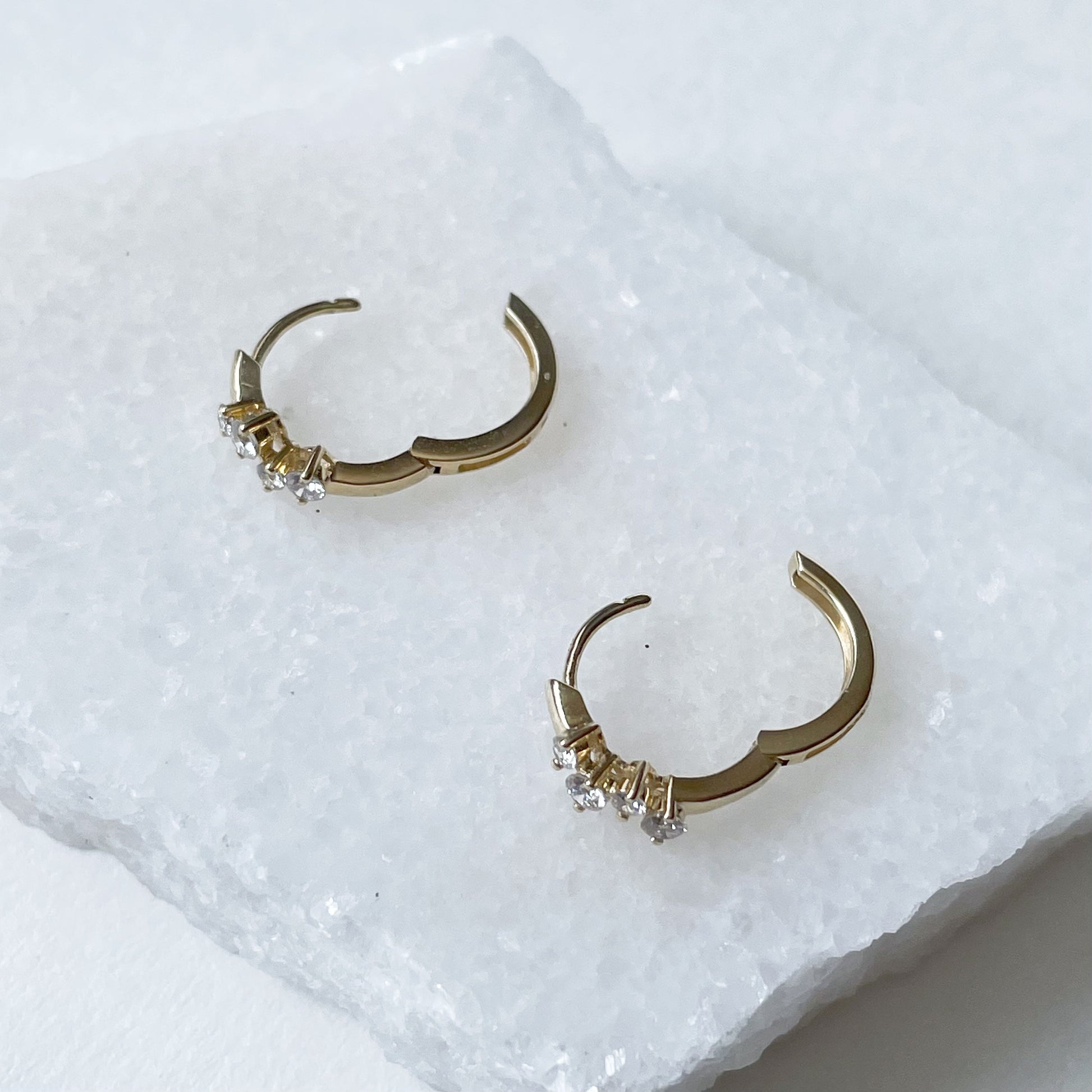 14K Solid Gold Genuine Diamond Cluster Huggies/Hoops/Pair