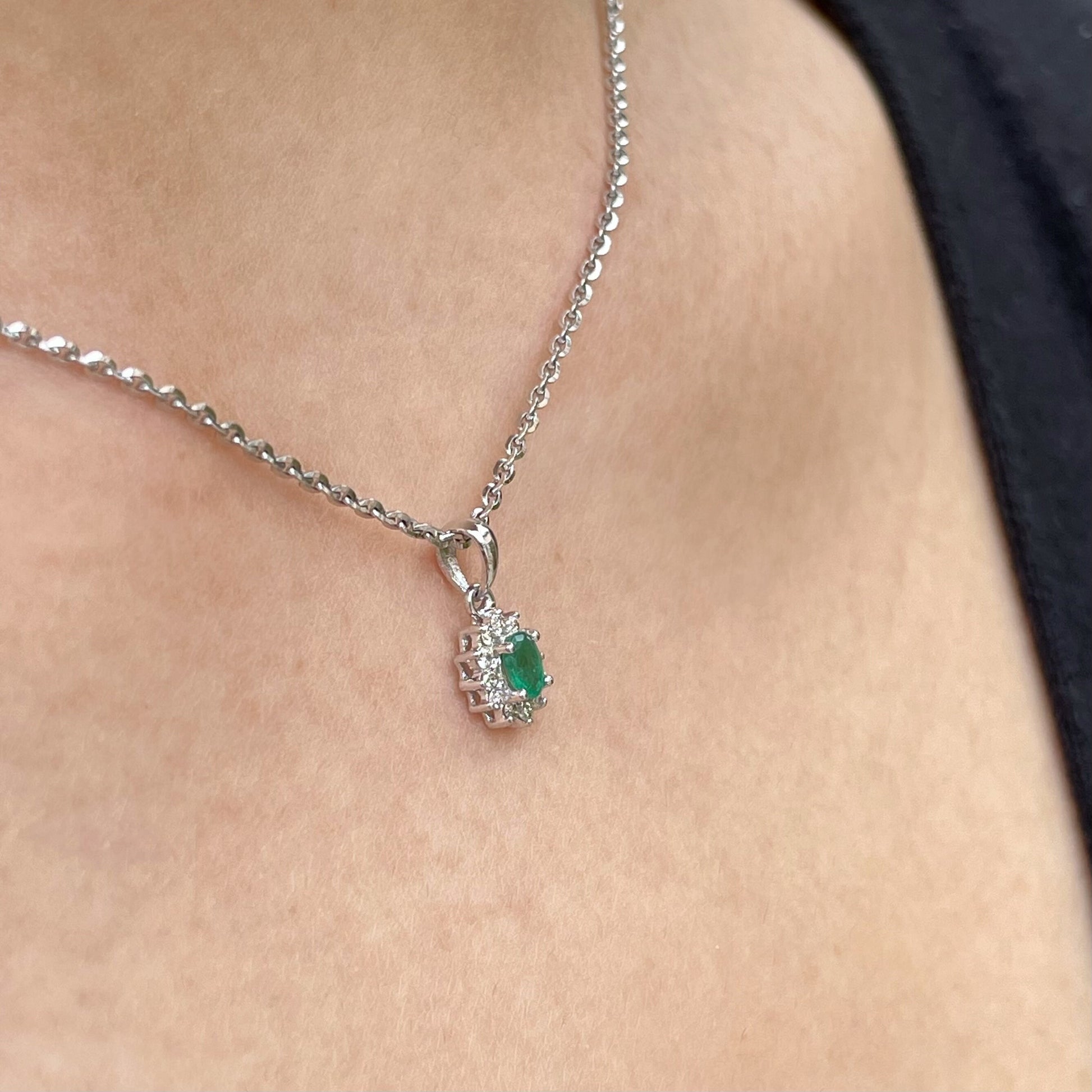 14K Solid Gold Emerald and Diamond Pendant