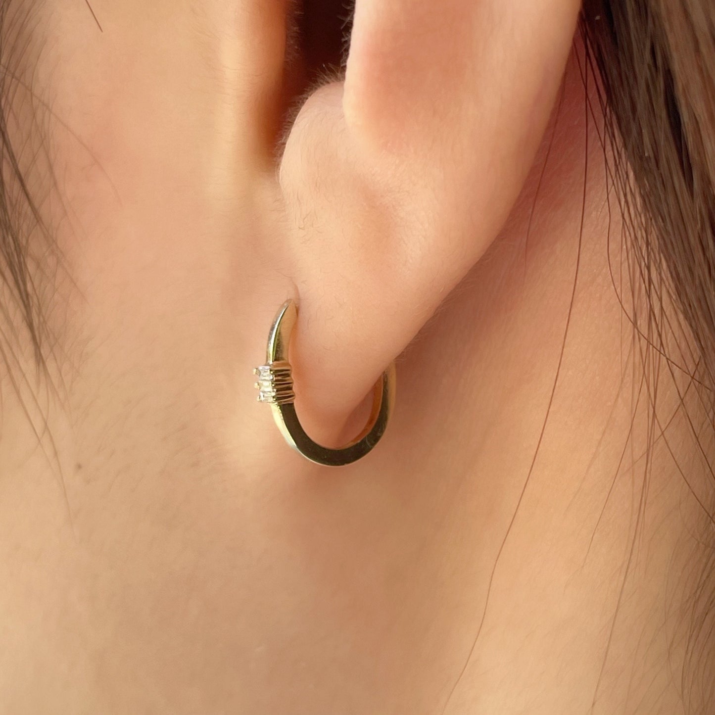 14K Solid Gold Diamond Paperclip Hoops/Pair