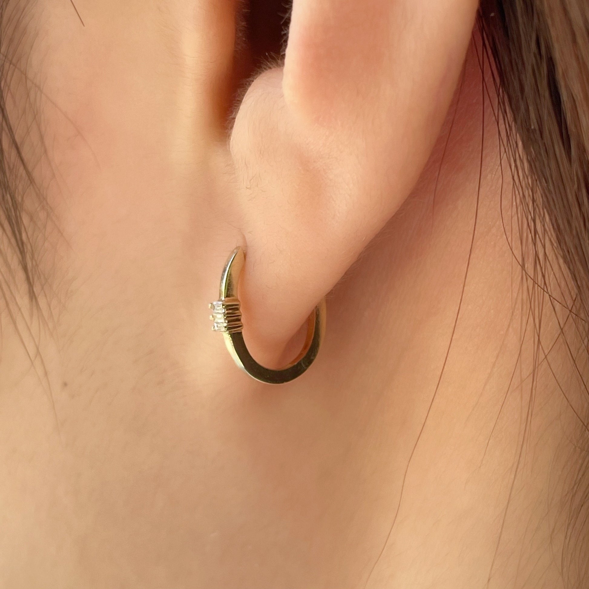 14K Solid Gold Diamond Paperclip Hoops/Pair