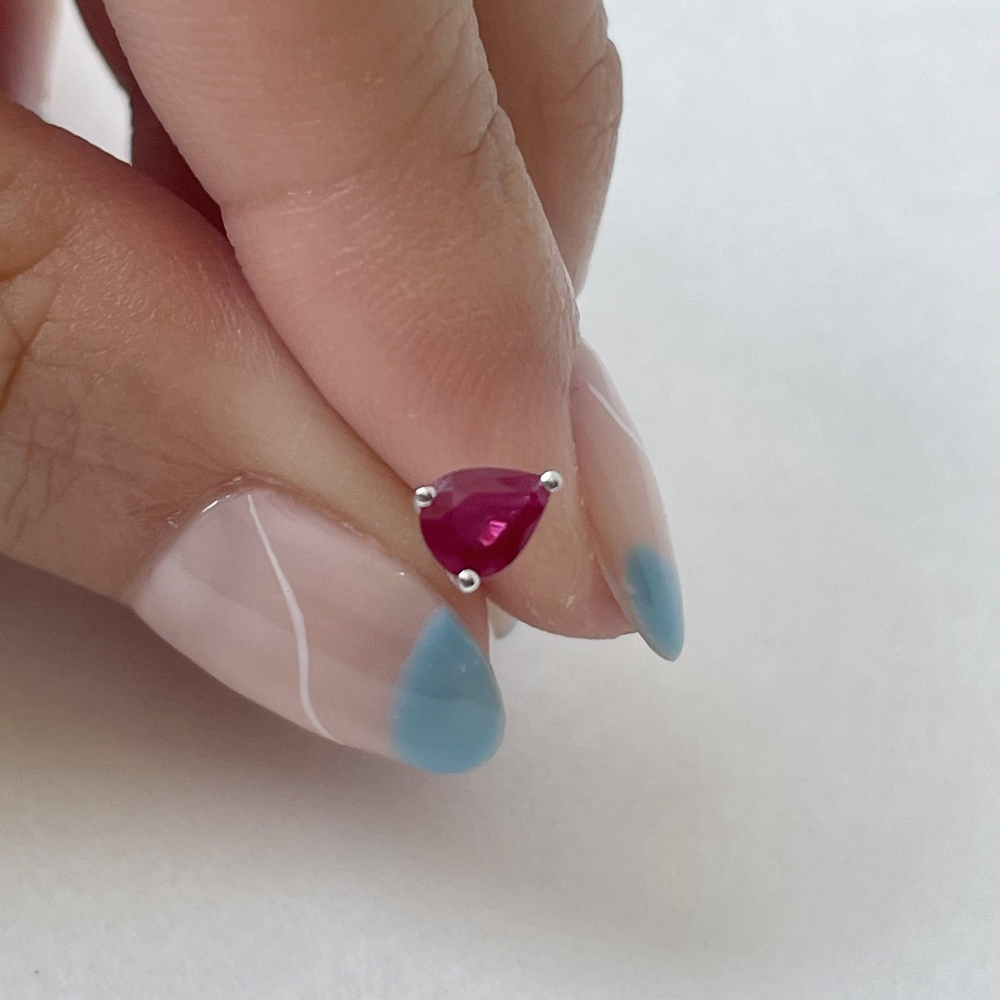 14K Solid Gold Genuine Teardrop Ruby Studs/Pair