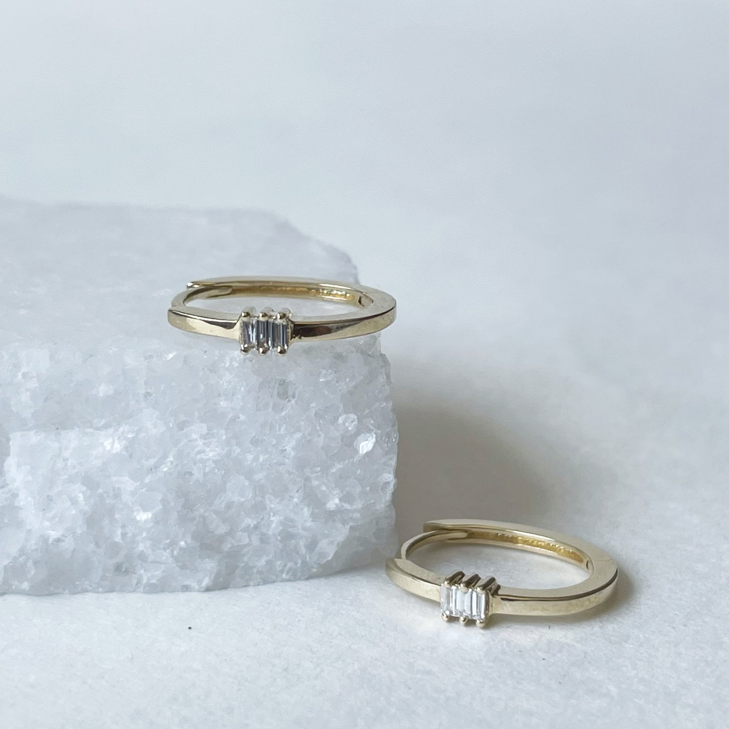 14K Solid Gold Diamond Paperclip Hoops/Pair