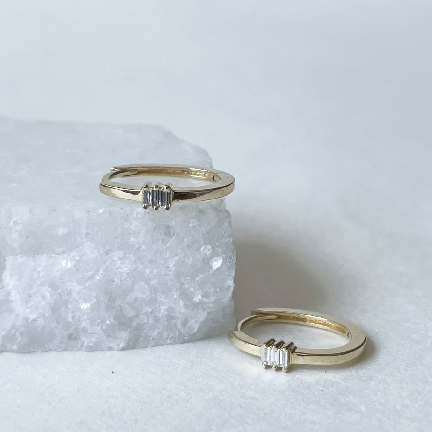 14K Solid Gold Diamond Paperclip Hoops/Pair