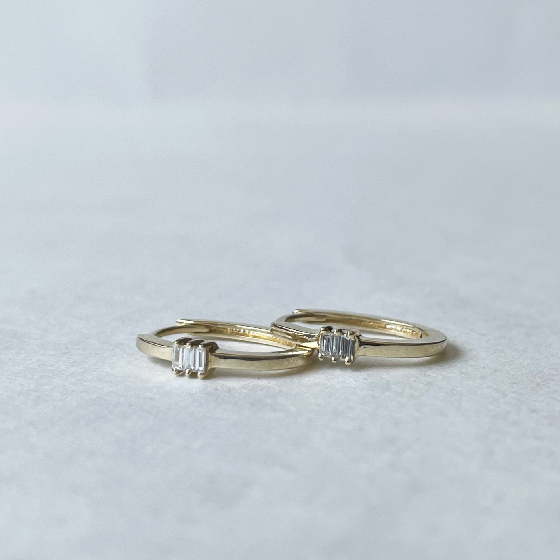 14K Solid Gold Diamond Paperclip Hoops/Pair