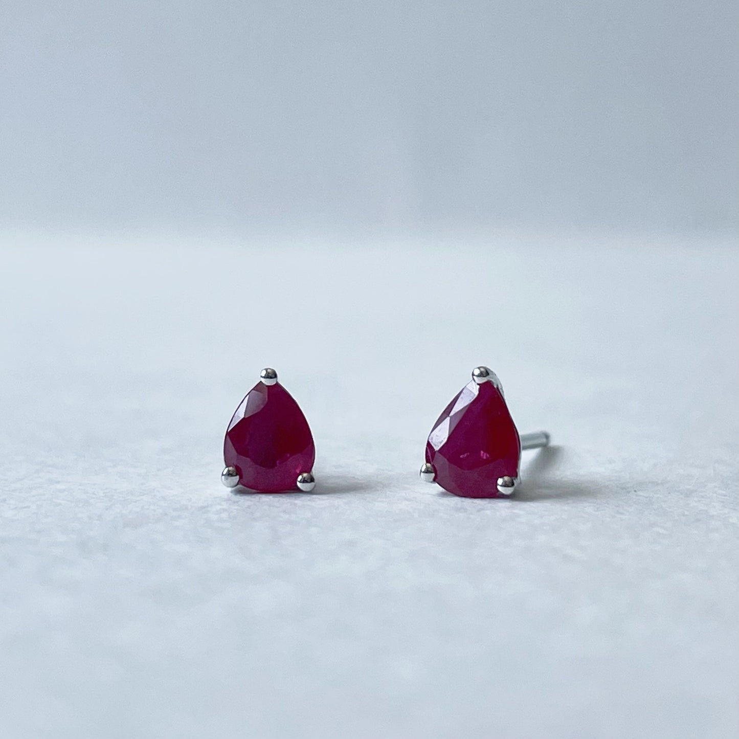 14K Solid Gold Genuine Teardrop Ruby Studs/Pair