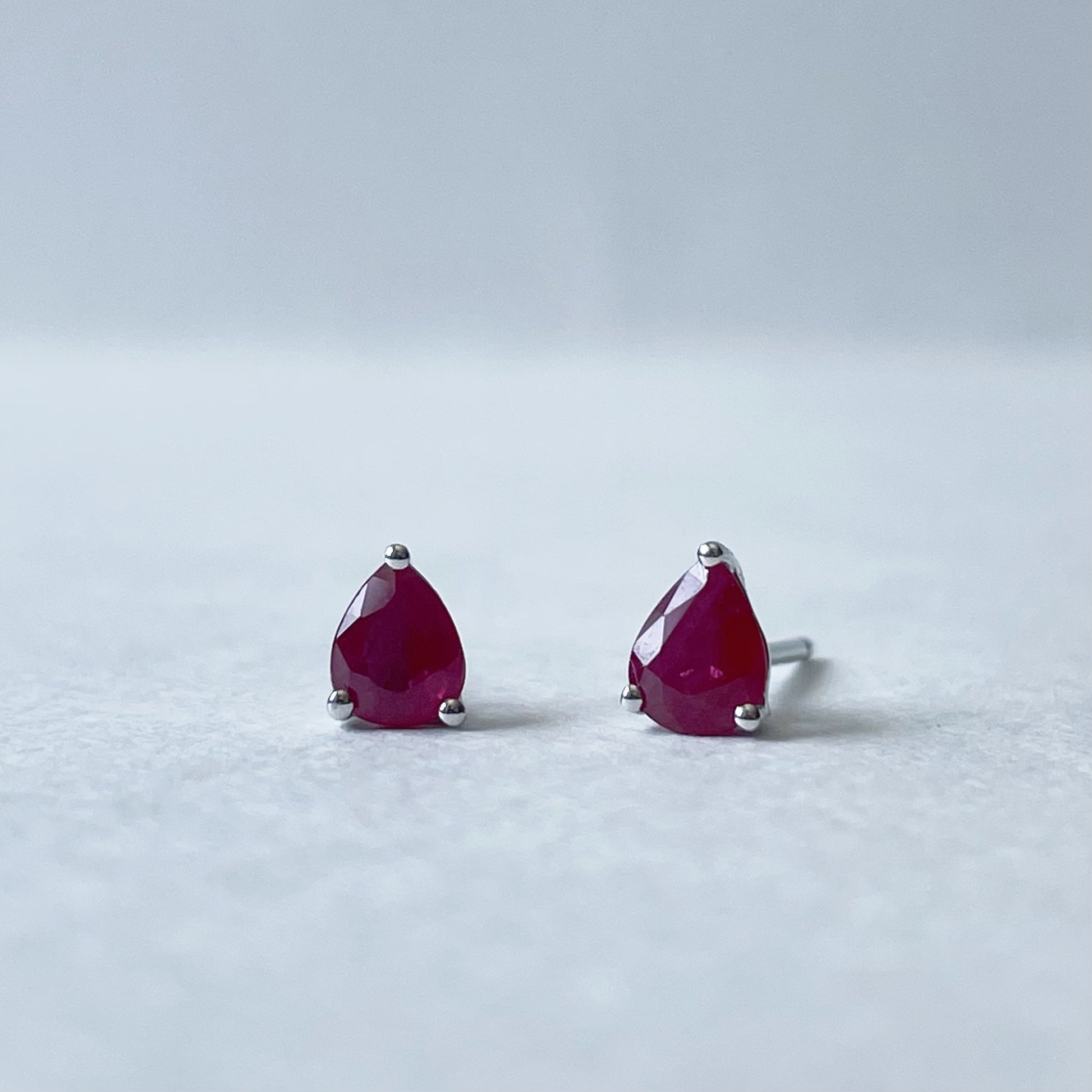 14K Solid Gold Genuine Teardrop Ruby Studs/Pair