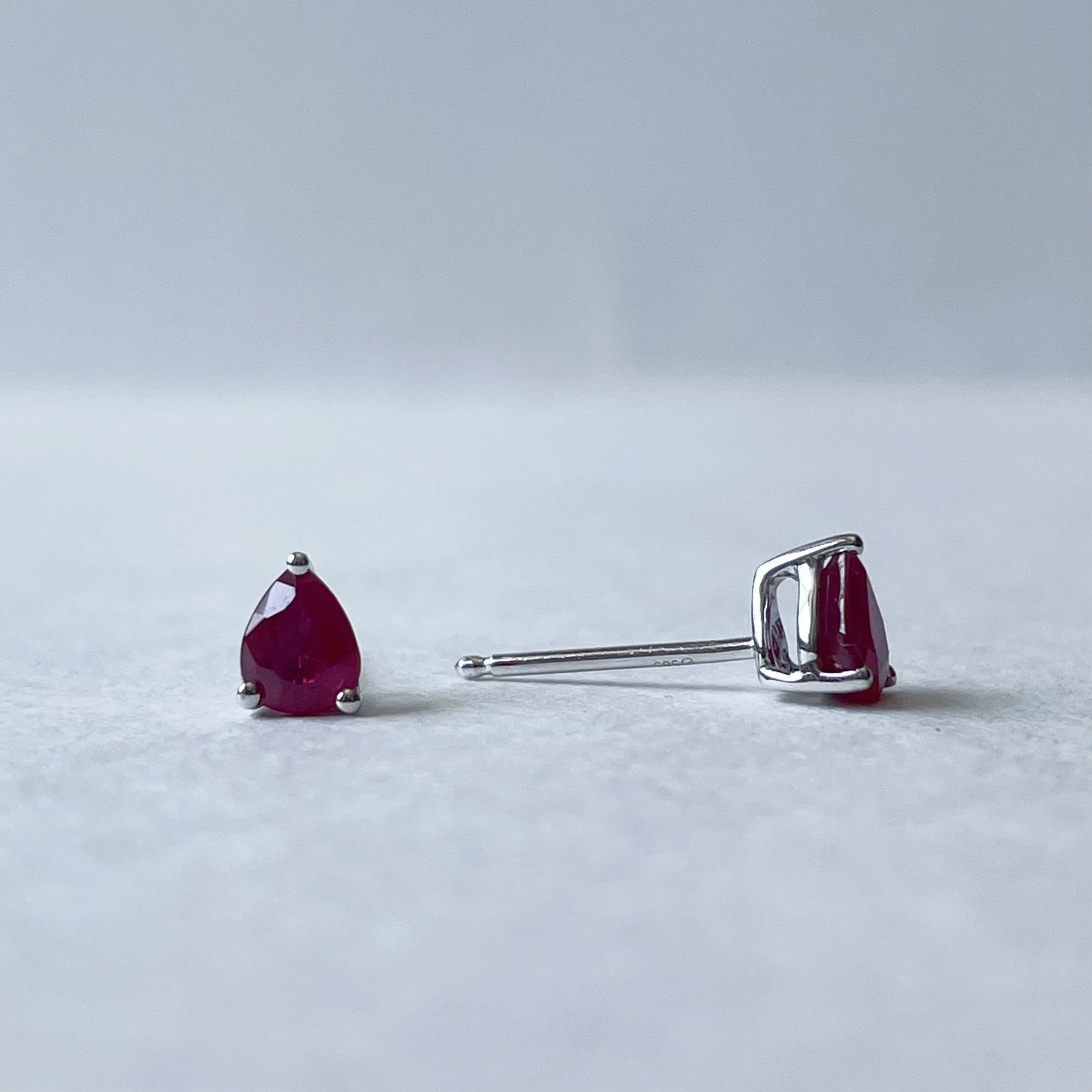 14K Solid Gold Genuine Teardrop Ruby Studs/Pair