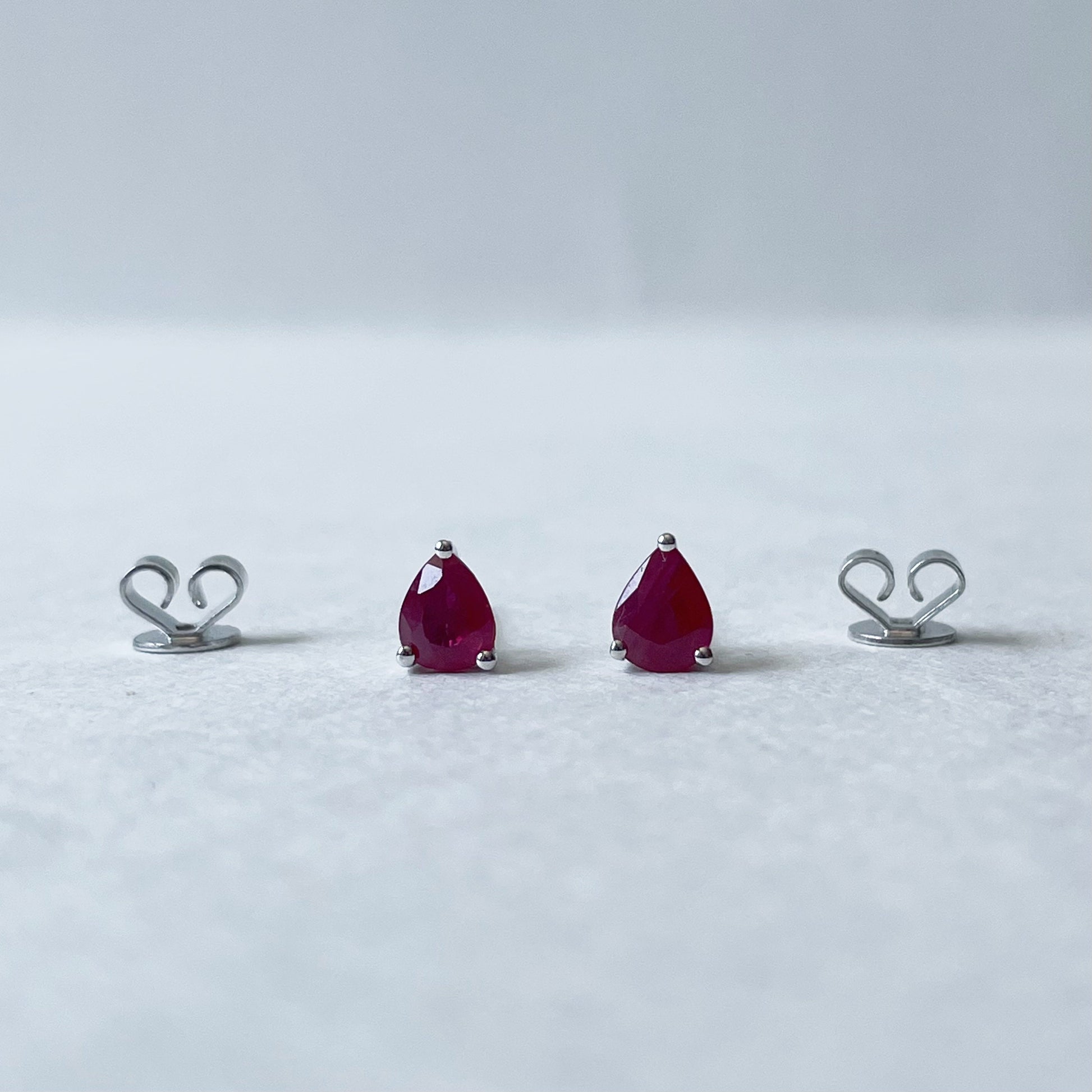 14K Solid Gold Genuine Teardrop Ruby Studs/Pair