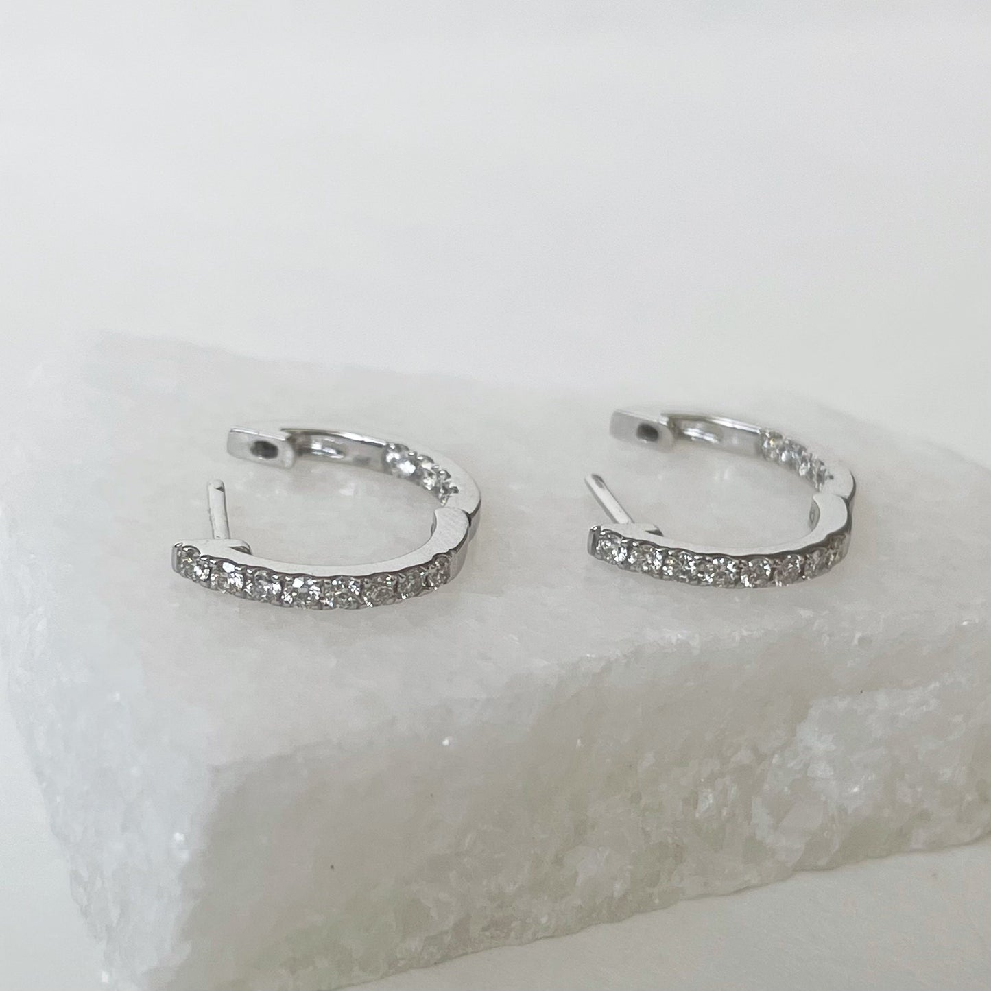 14K Solid Gold 0.43 ct. Genuine Diamond Hoops/Pair