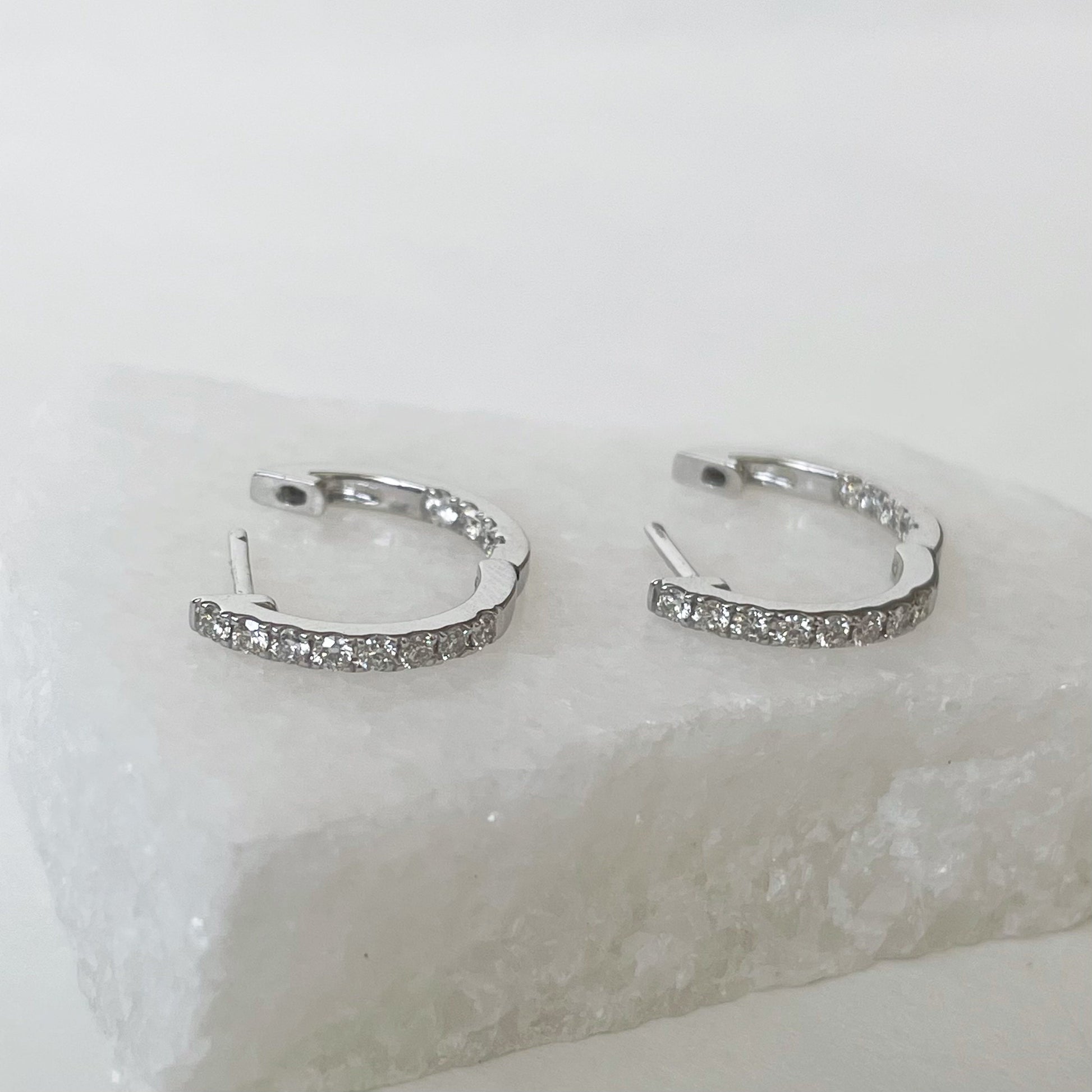 14K Solid Gold 0.43 ct. Genuine Diamond Hoops/Pair