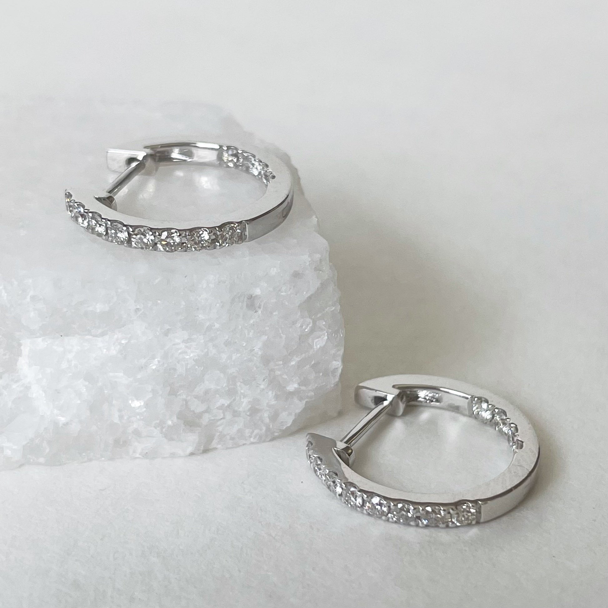 14K Solid Gold Diamond Hoop Earrings | Natural Diamond Hoops | Genuine Diamond Huggie Earrings | Everyday Luxury Gift for Her