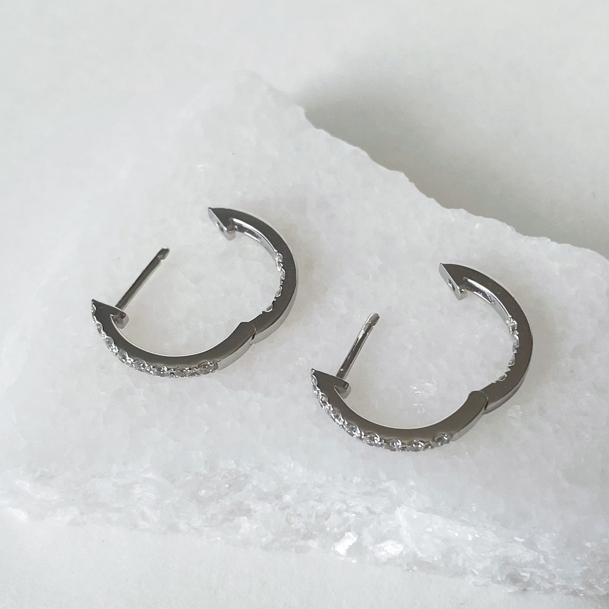 14K Solid Gold 0.43 ct. Genuine Diamond Hoops/Pair