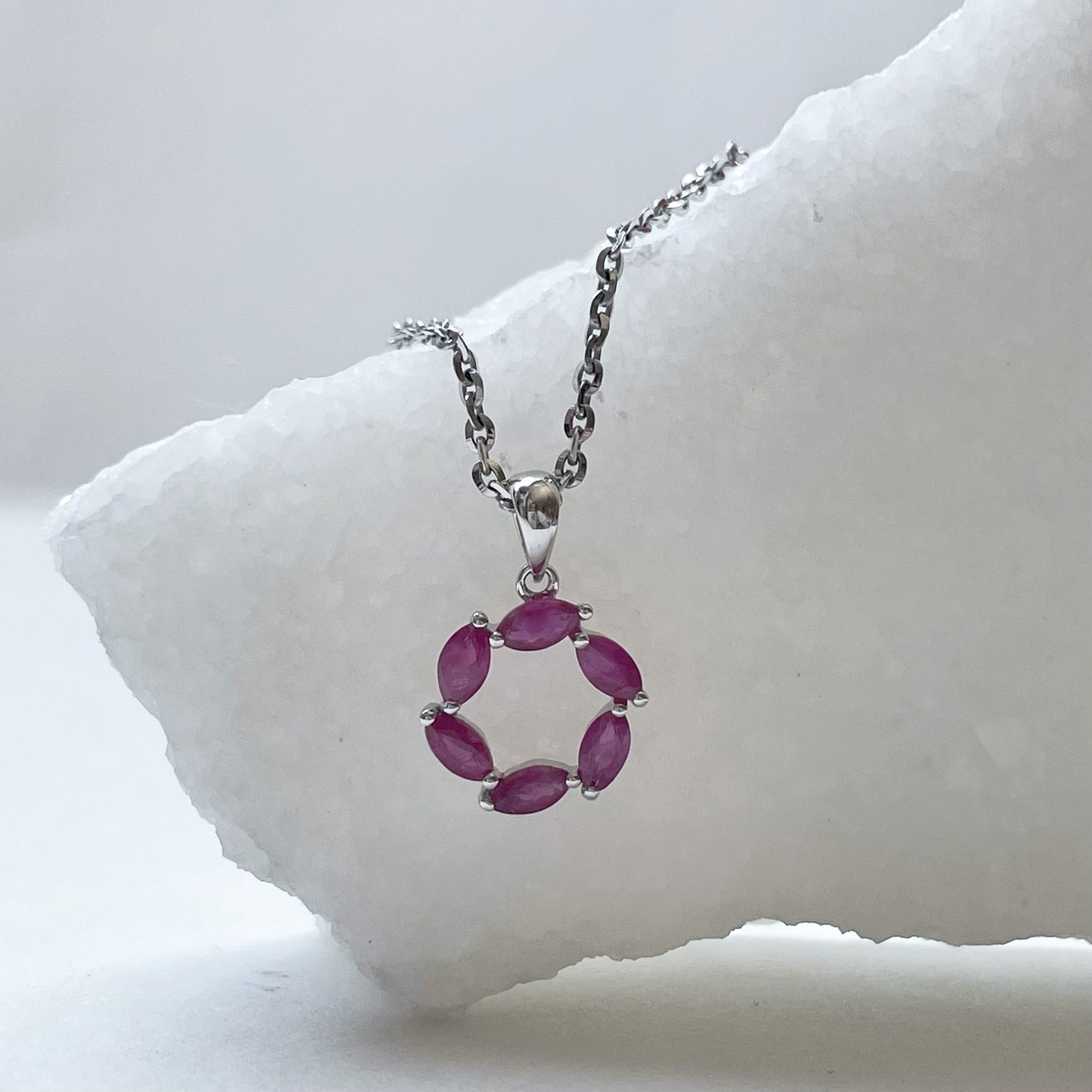 14K Solid Gold Genuine Ruby Circle Pendant