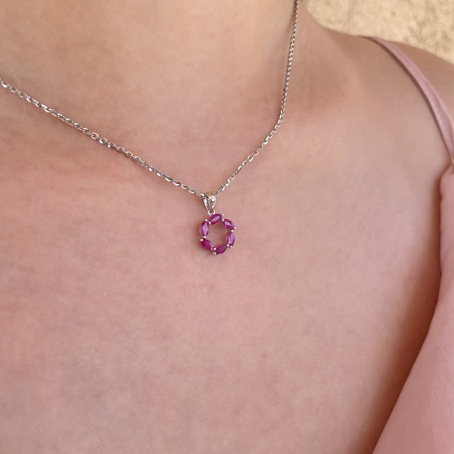 14K Solid Gold Genuine Ruby Circle Pendant